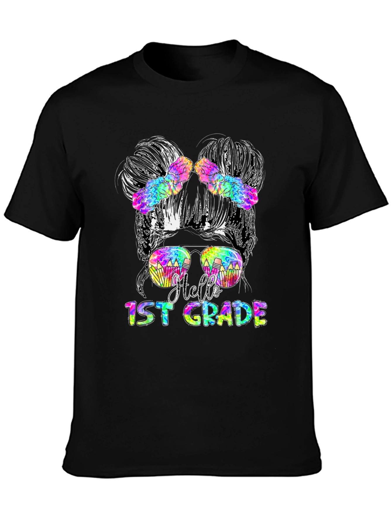 Hello 1st Grade Messy Bun Teacher T-Shirt