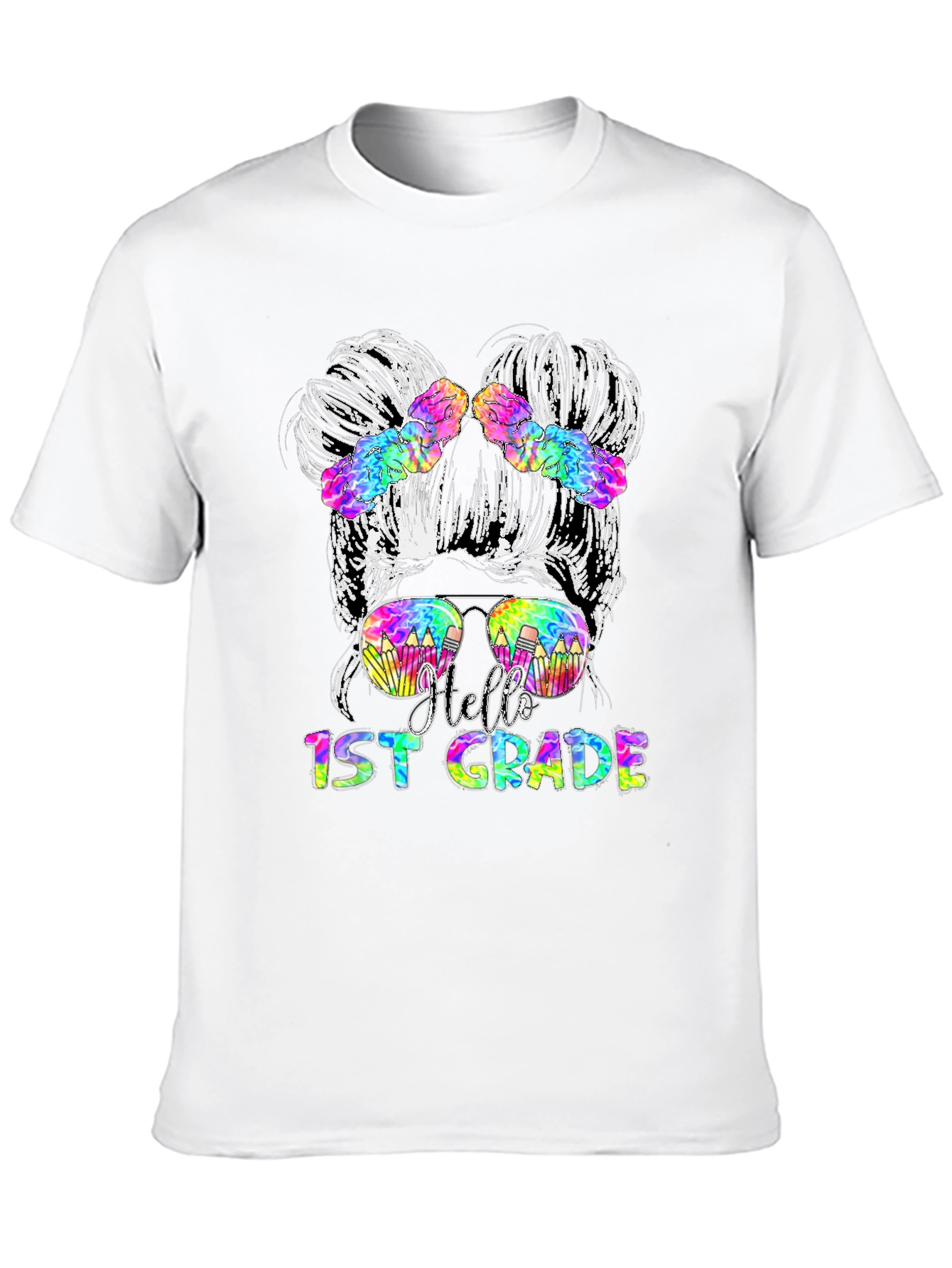 Hello 1st Grade Messy Bun Teacher T-Shirt