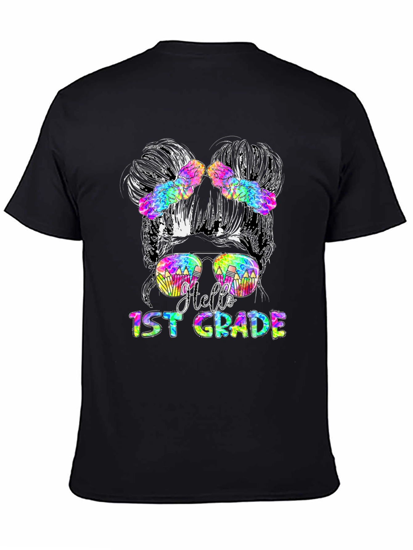 Hello 1st Grade Messy Bun Teacher T-Shirt