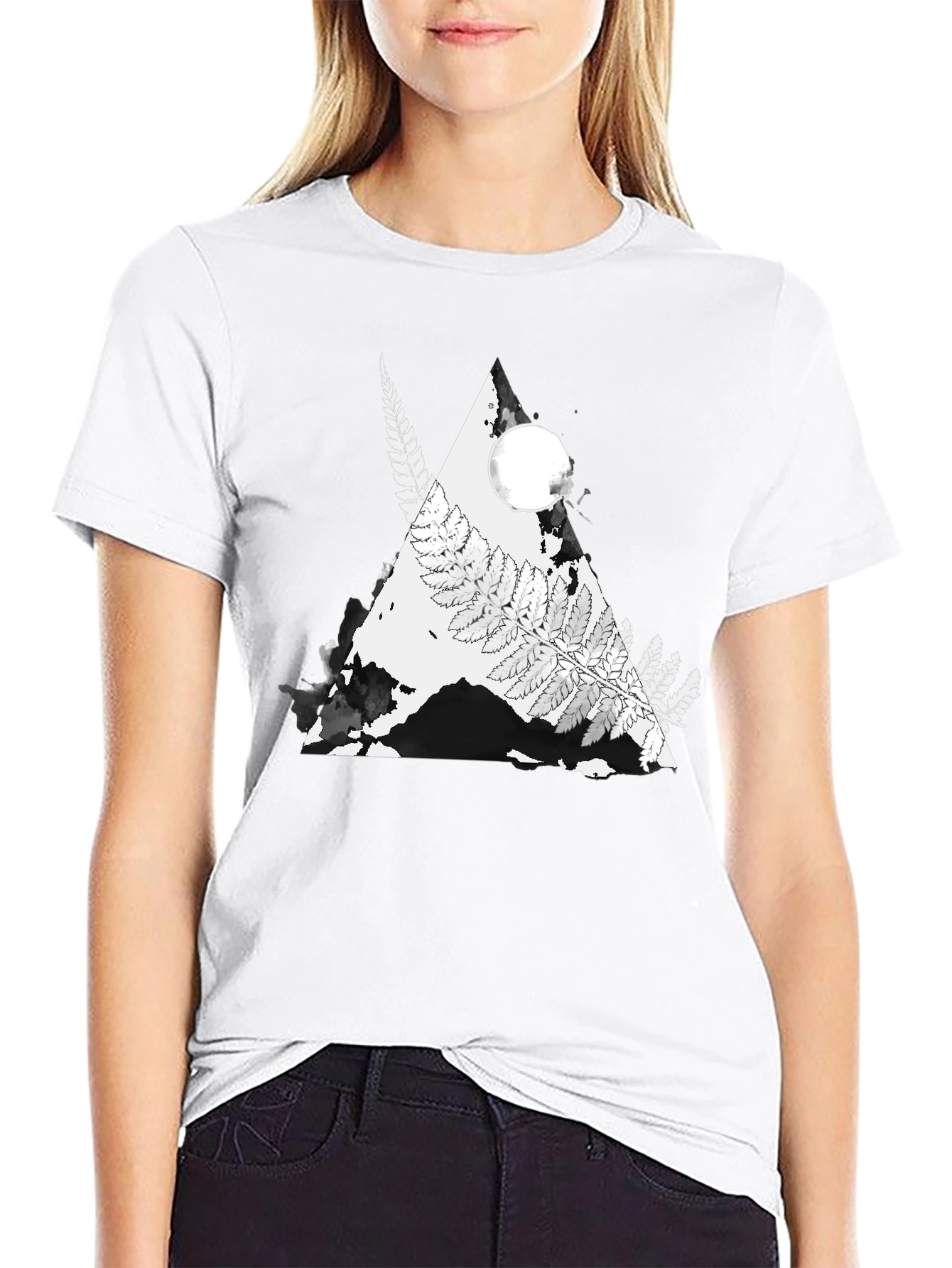 Nature Fern Triangle Graphic Tee - Black Cotton Blend