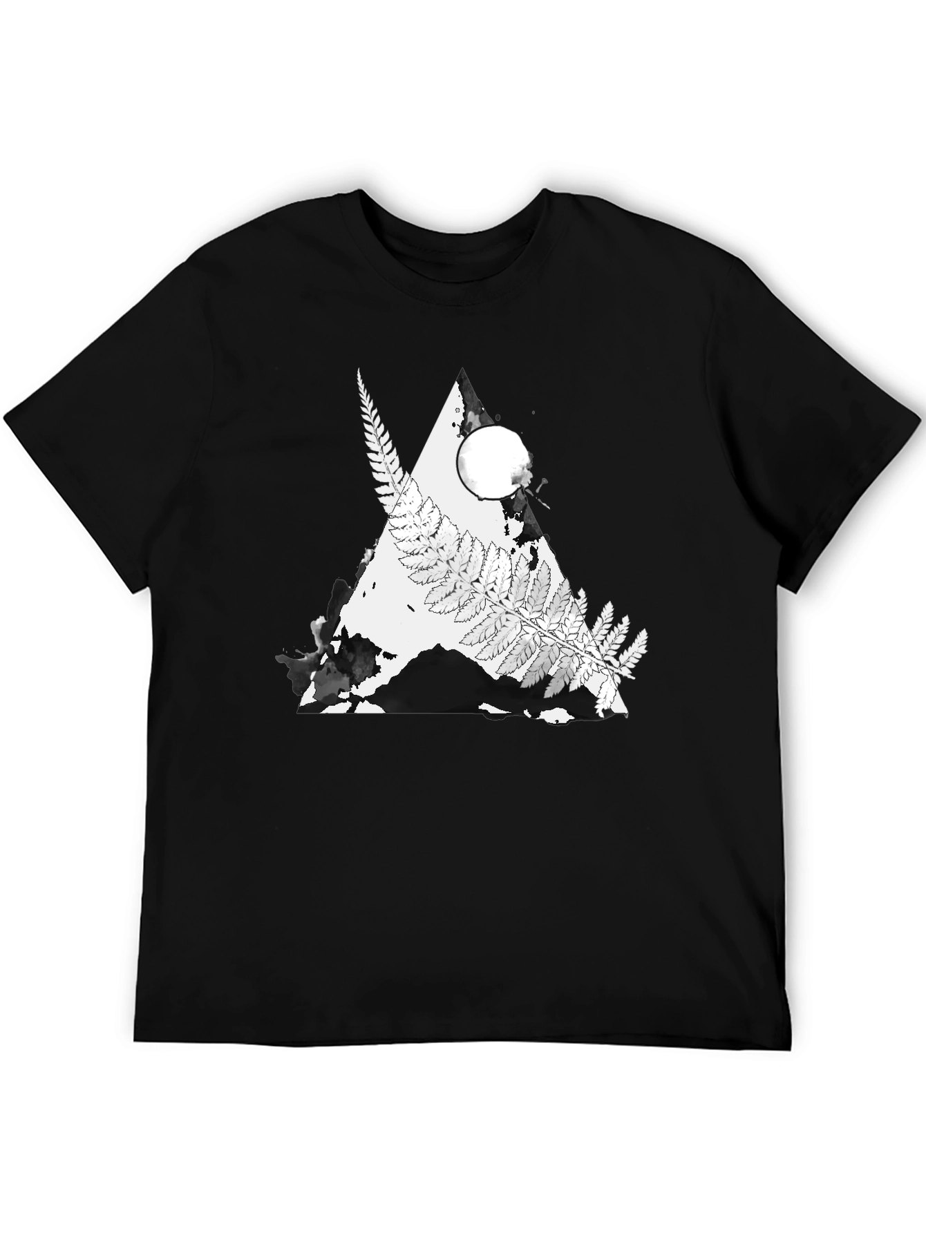 Nature Fern Triangle Graphic Tee - Black Cotton Blend