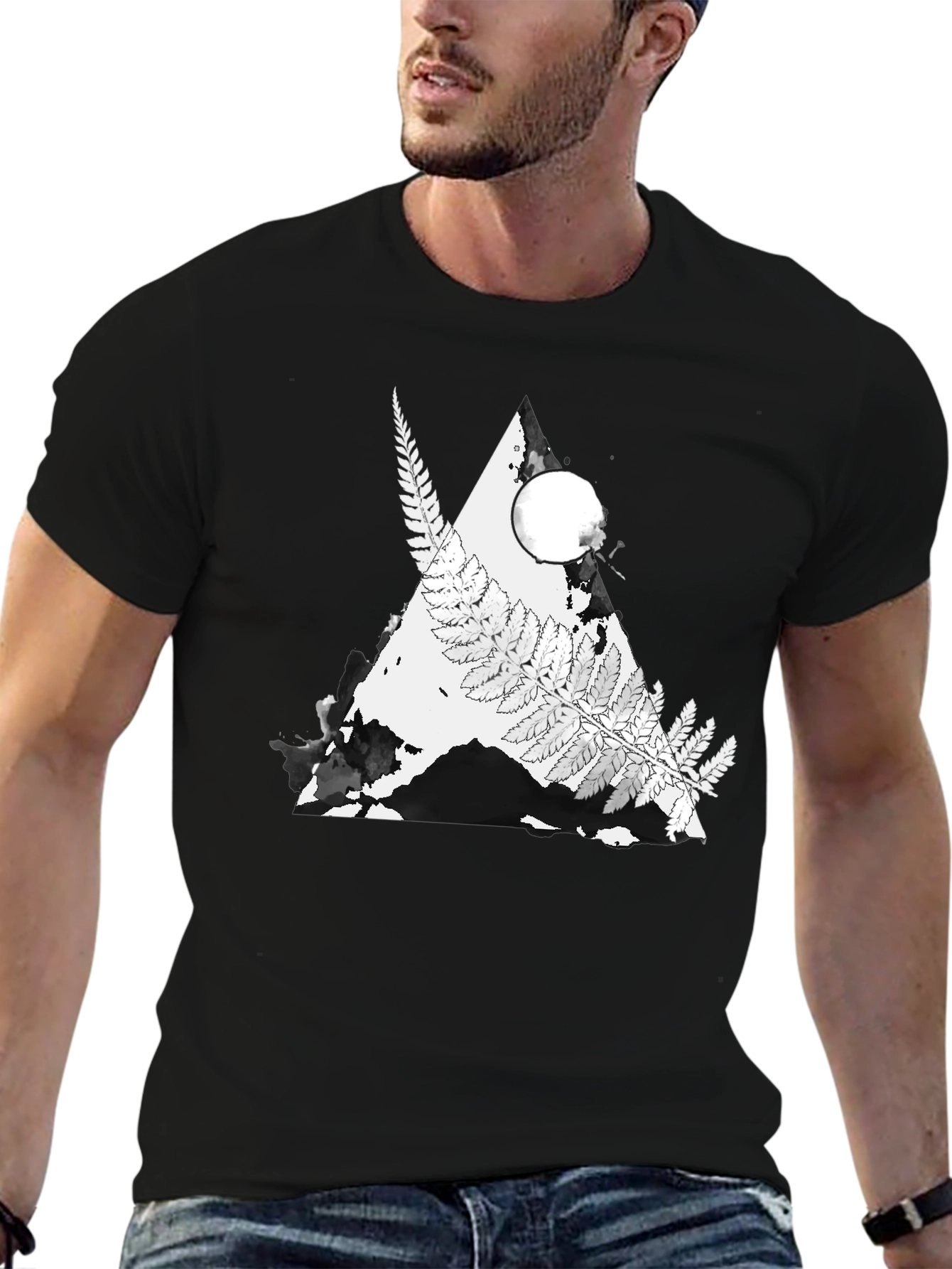Nature Fern Triangle Graphic Tee - Black Cotton Blend