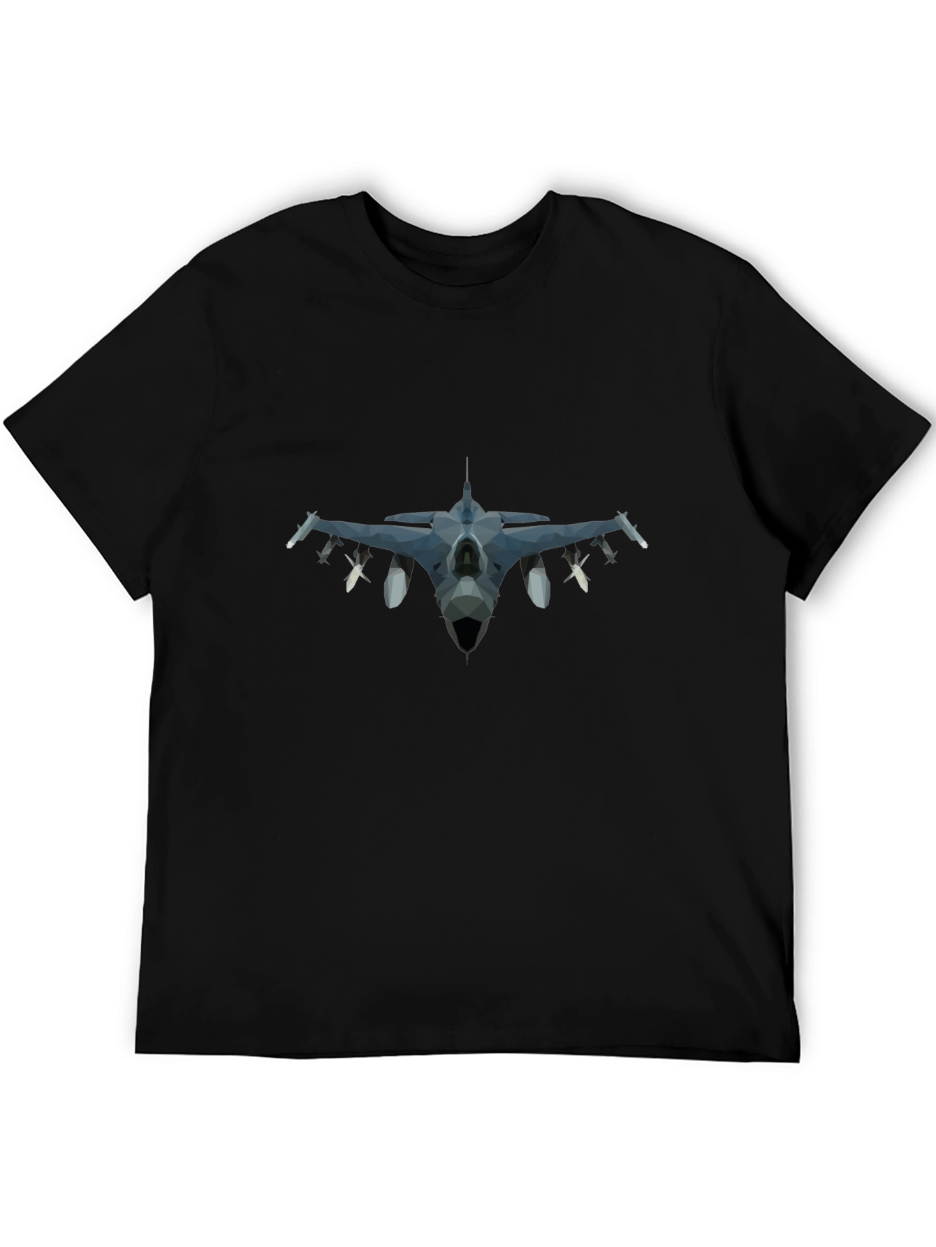 Geometric Jet Fighter Graphic Tee - Black