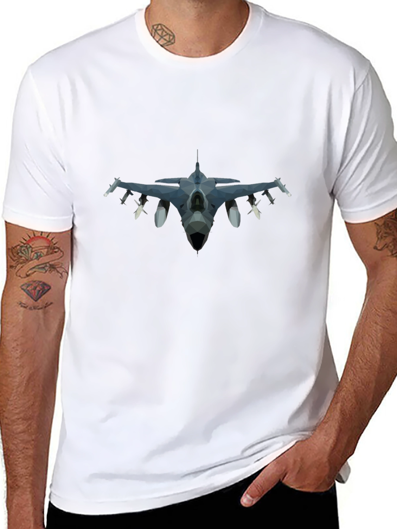 Geometric Jet Fighter Graphic Tee - Black
