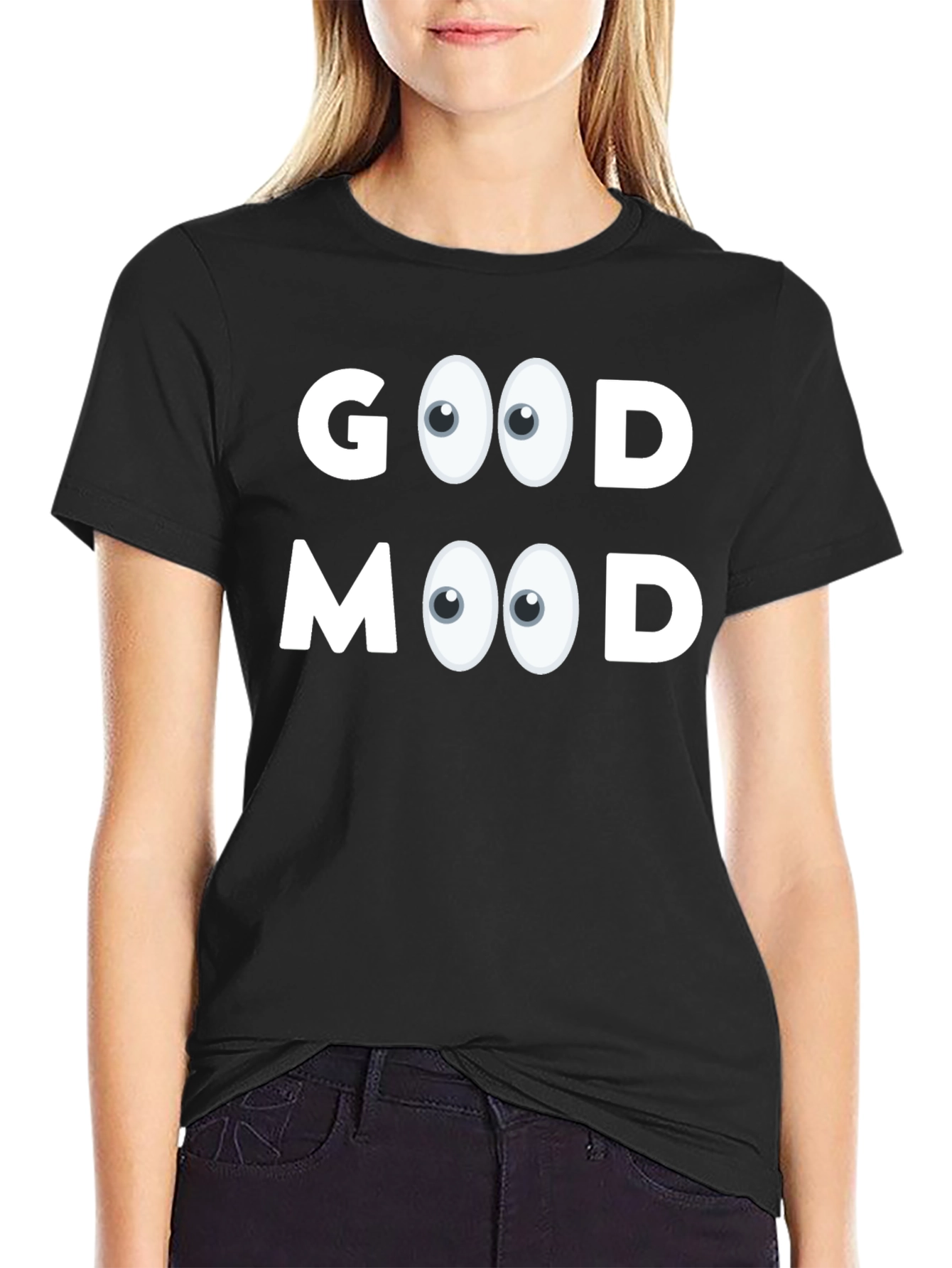 Good Mood Graphic Tee - Black Cotton Blend
