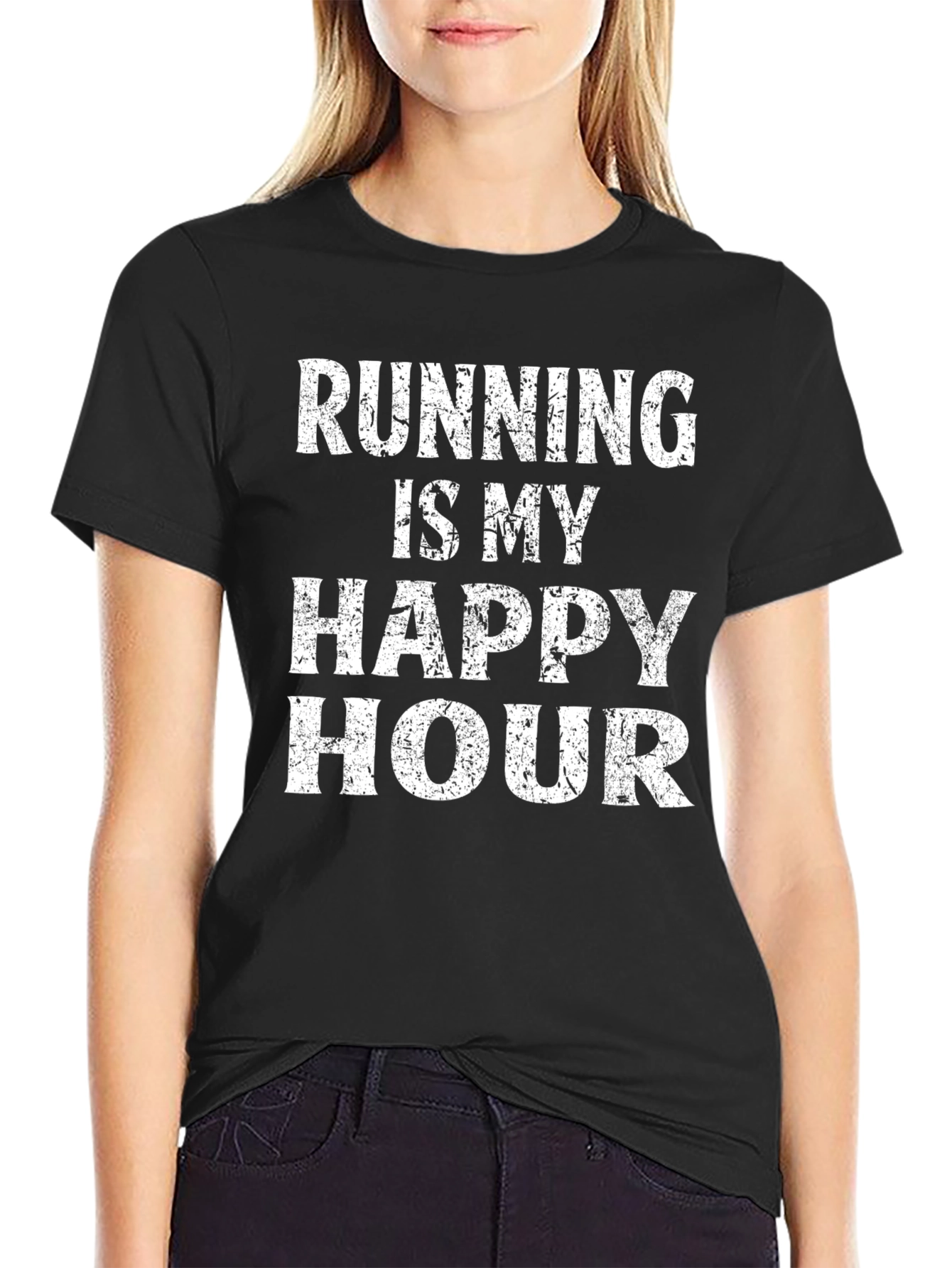 Running is My Happy Hour Black Graphic T-Shirt