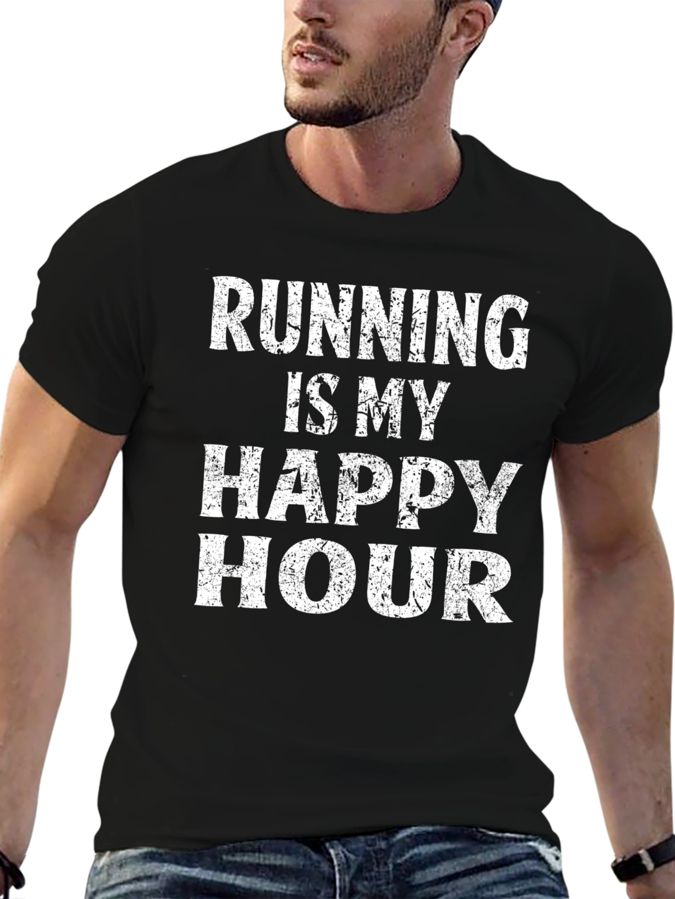 Running is My Happy Hour Black Graphic T-Shirt
