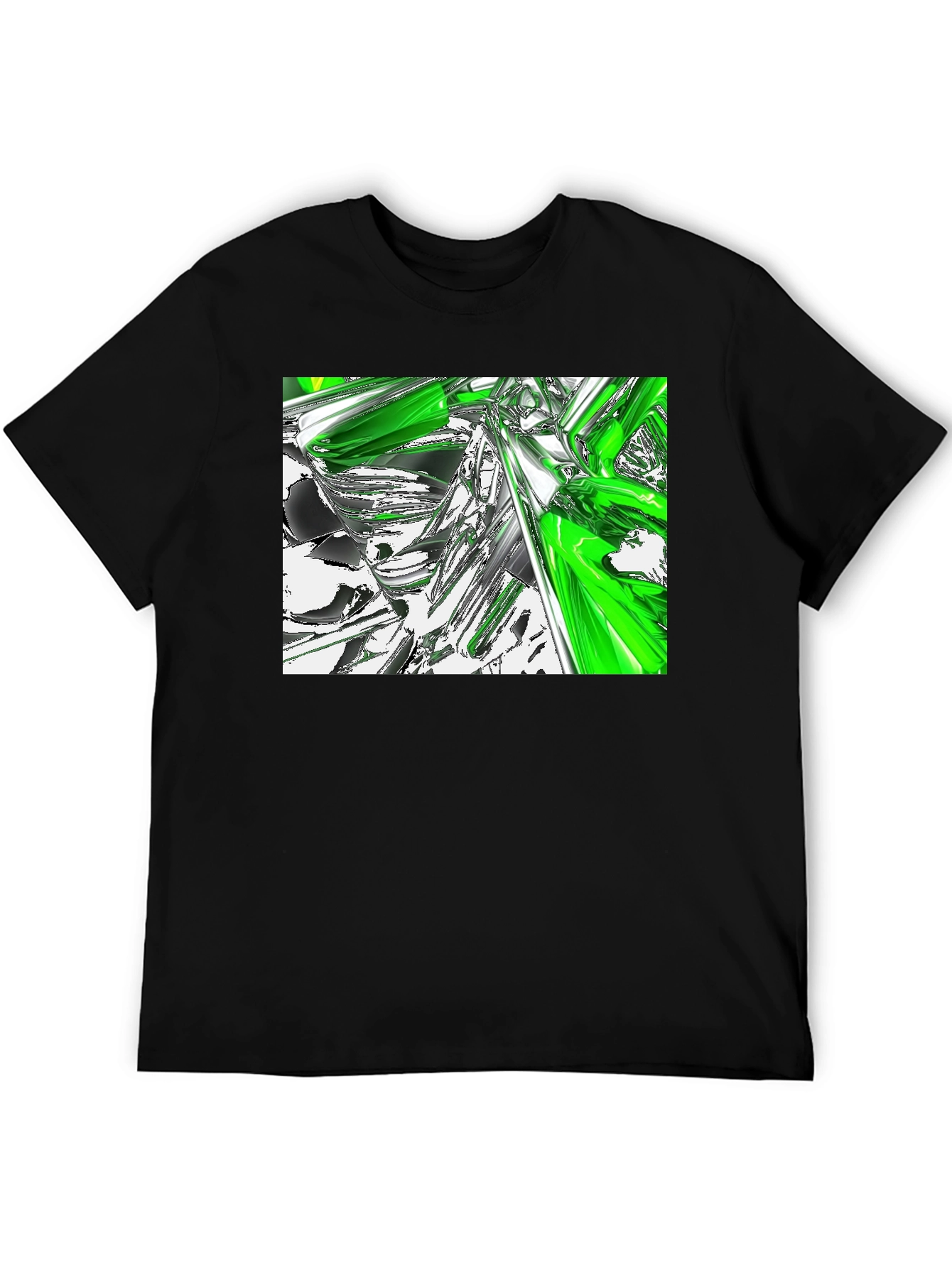 Abstract Green & Chrome Graphic Black T-Shirt