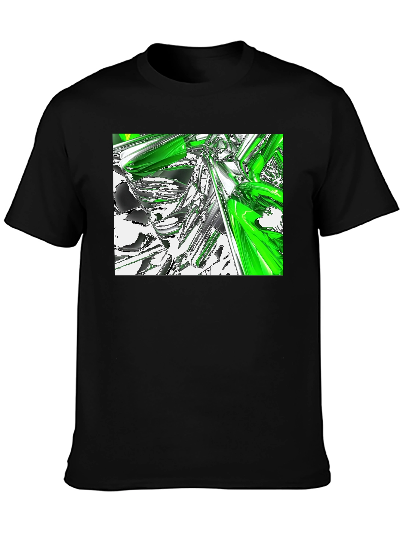Abstract Green & Chrome Graphic Black T-Shirt
