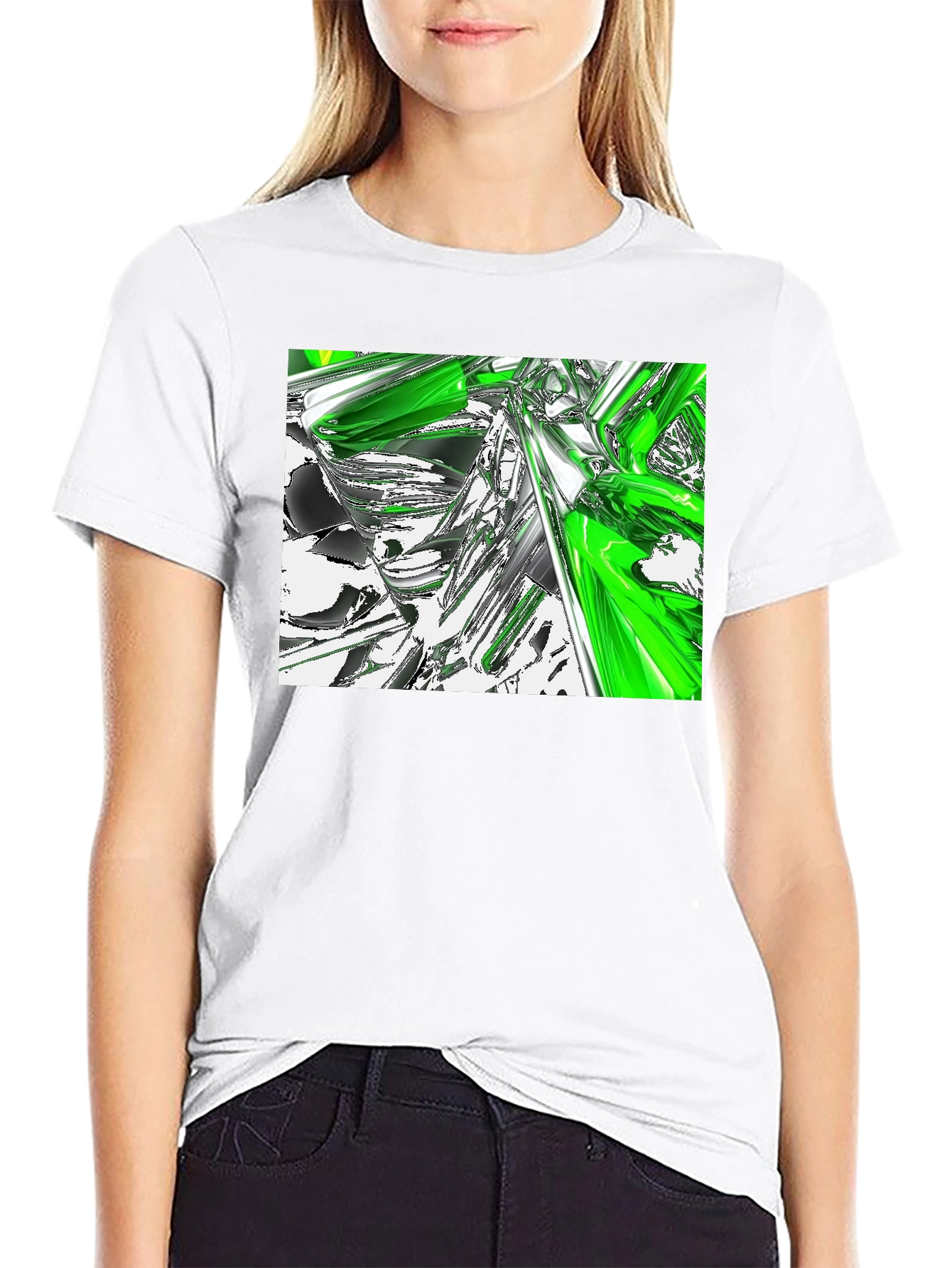 Abstract Green & Chrome Graphic Black T-Shirt
