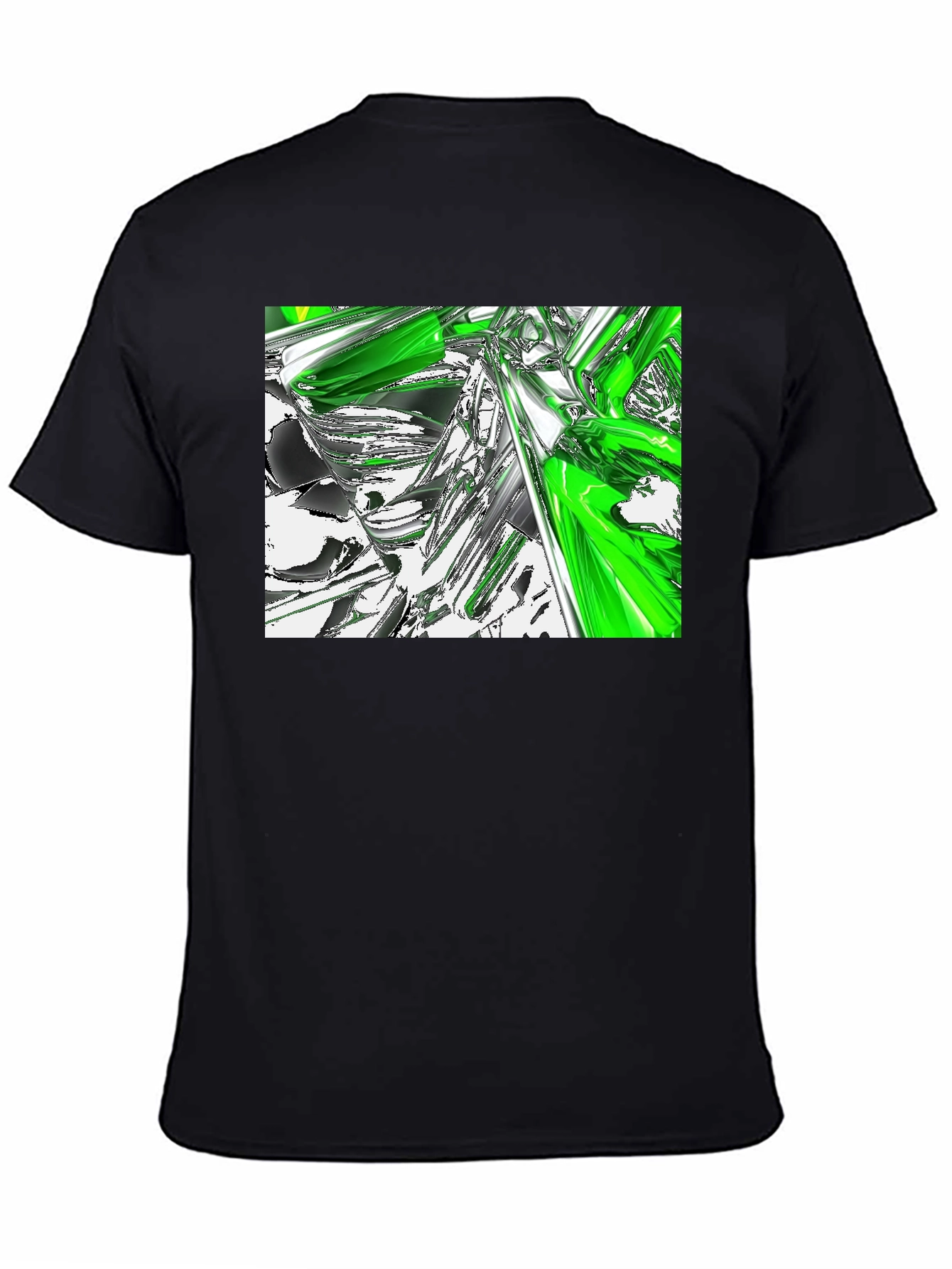 Abstract Green & Chrome Graphic Black T-Shirt