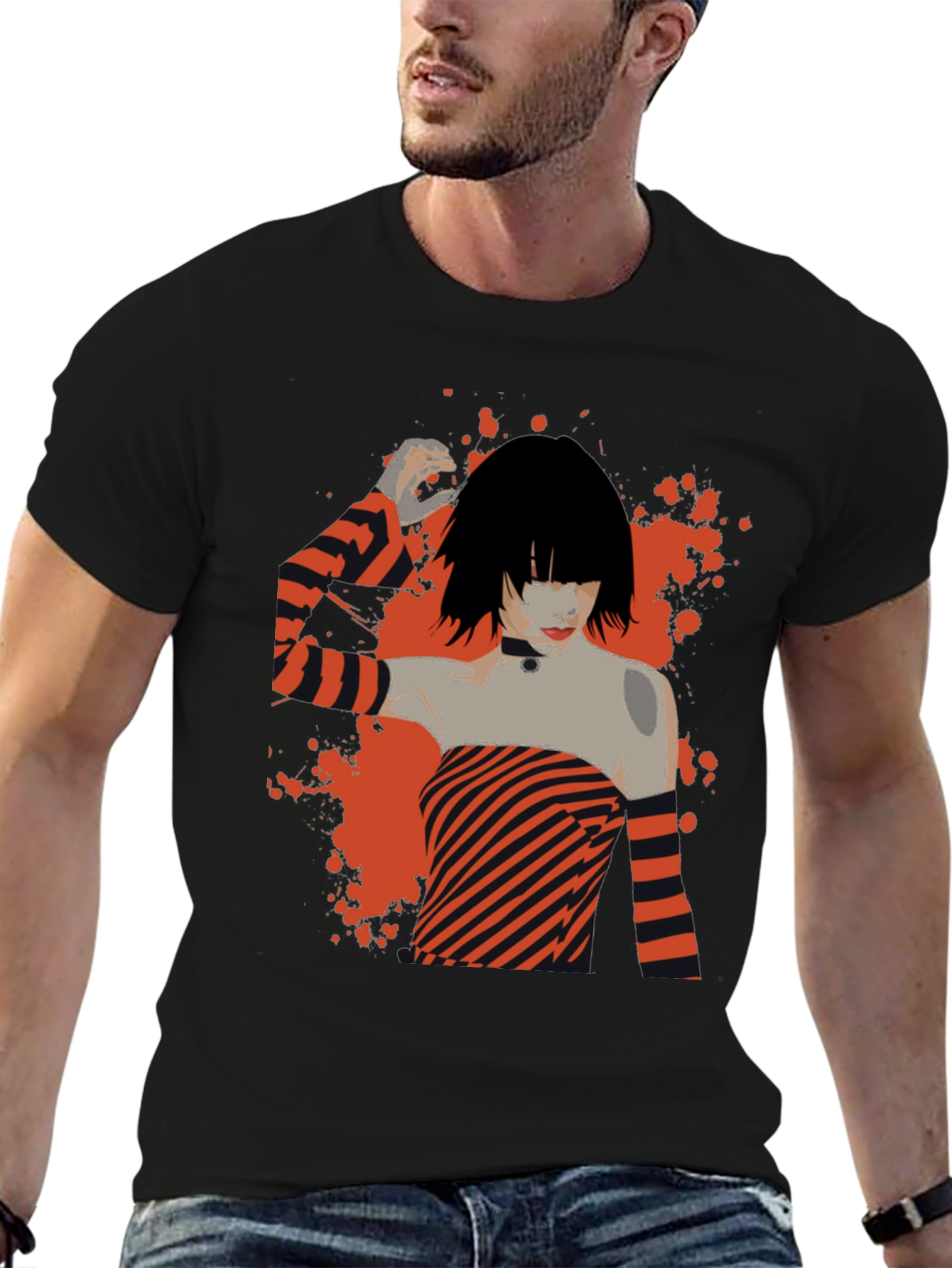 Stripped Design Black T-Shirt
