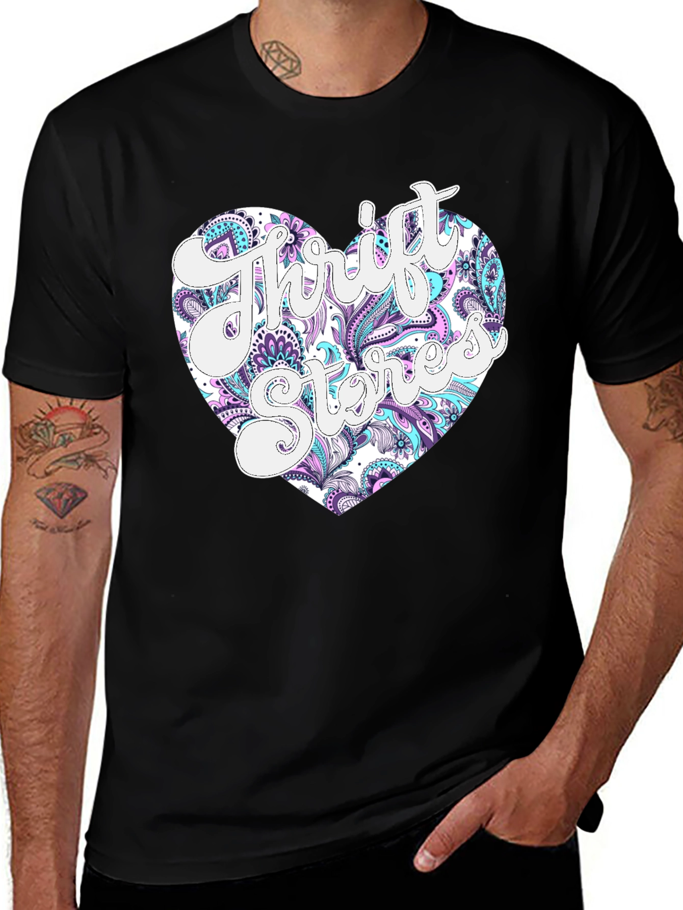 Thrift Stores Heart Graphic T-Shirt - Black