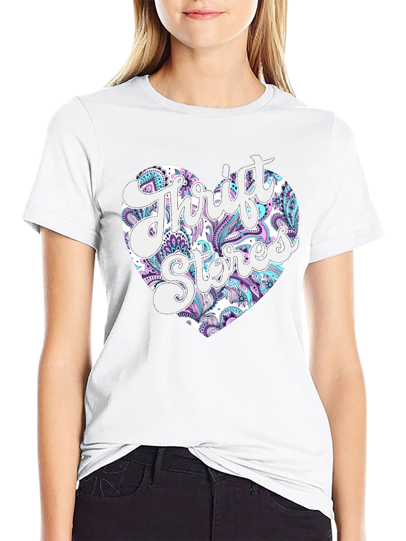 Thrift Stores Heart Graphic T-Shirt - Black