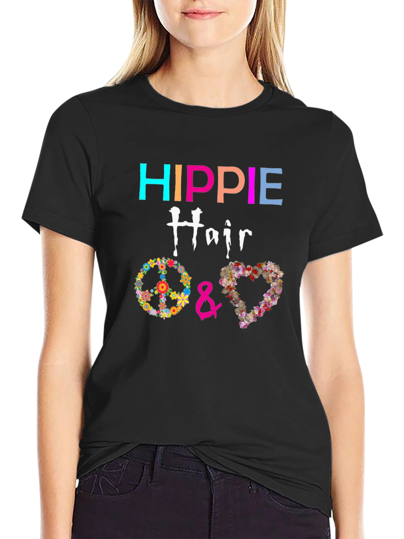 Hippie Hair Flower Peace Love T-Shirt
