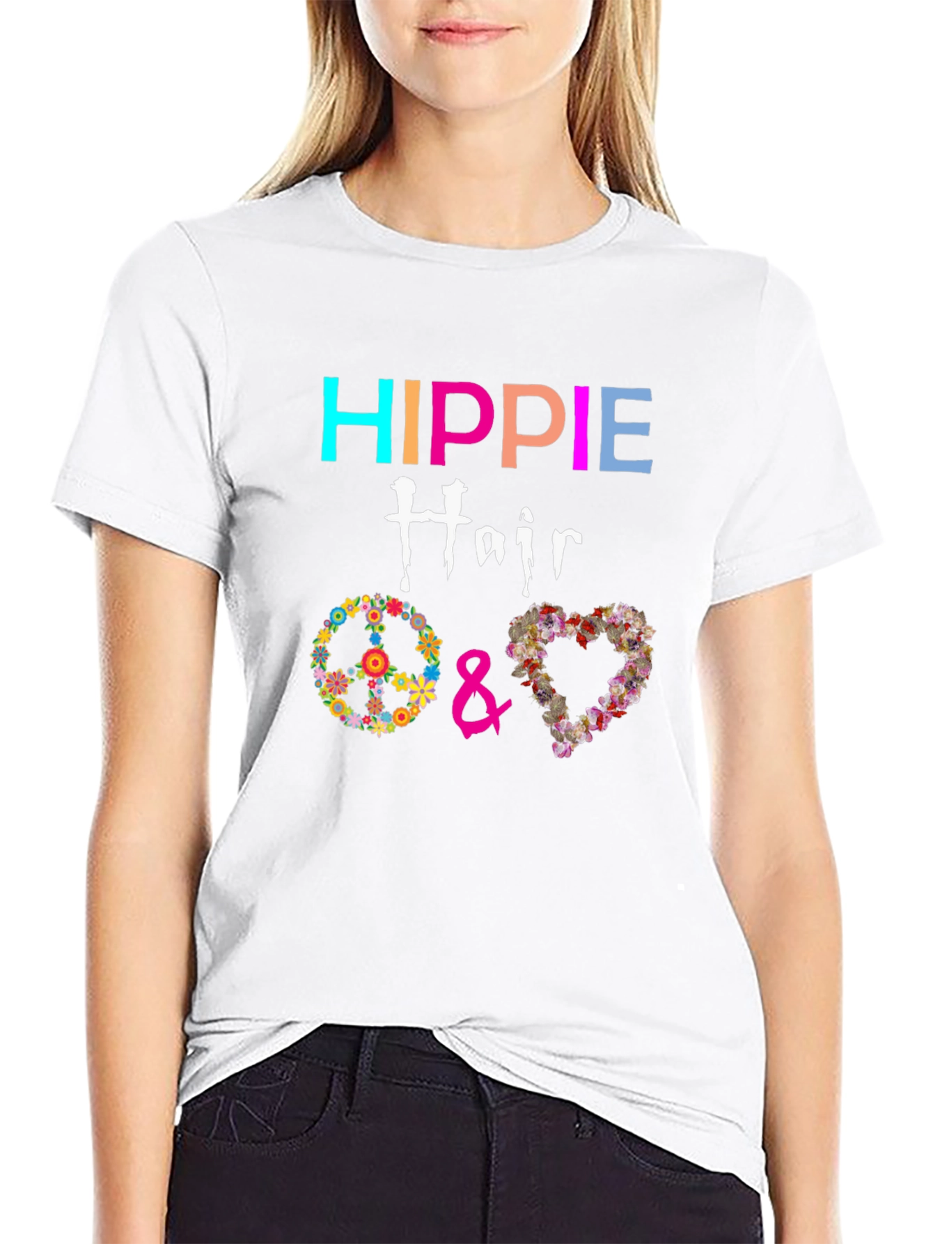 Hippie Hair Flower Peace Love T-Shirt