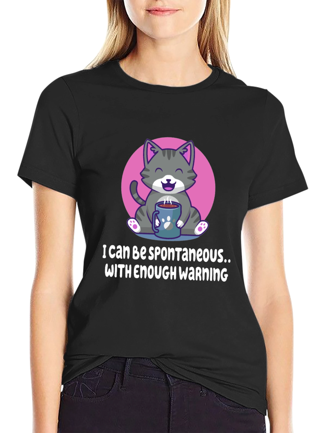 Funny Cat Coffee T-Shirt - Spontaneous with Warning