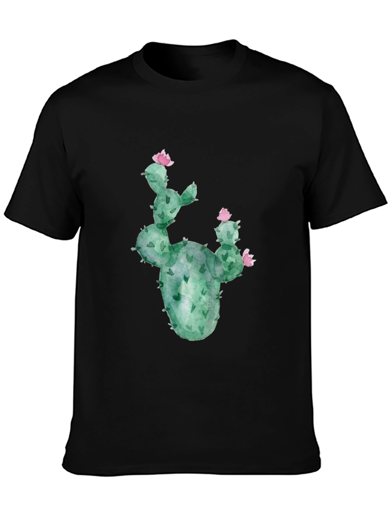 Cactus Flower Graphic Tee - Black Cotton T-Shirt