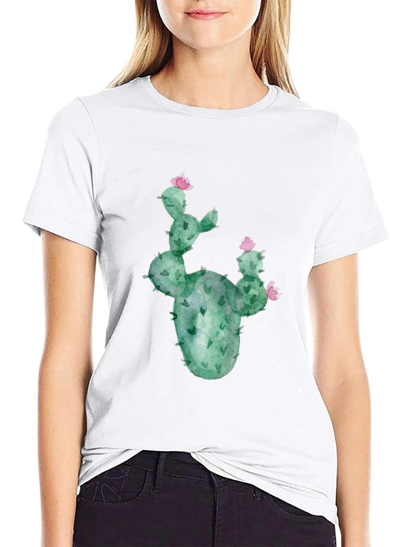 Cactus Flower Graphic Tee - Black Cotton T-Shirt