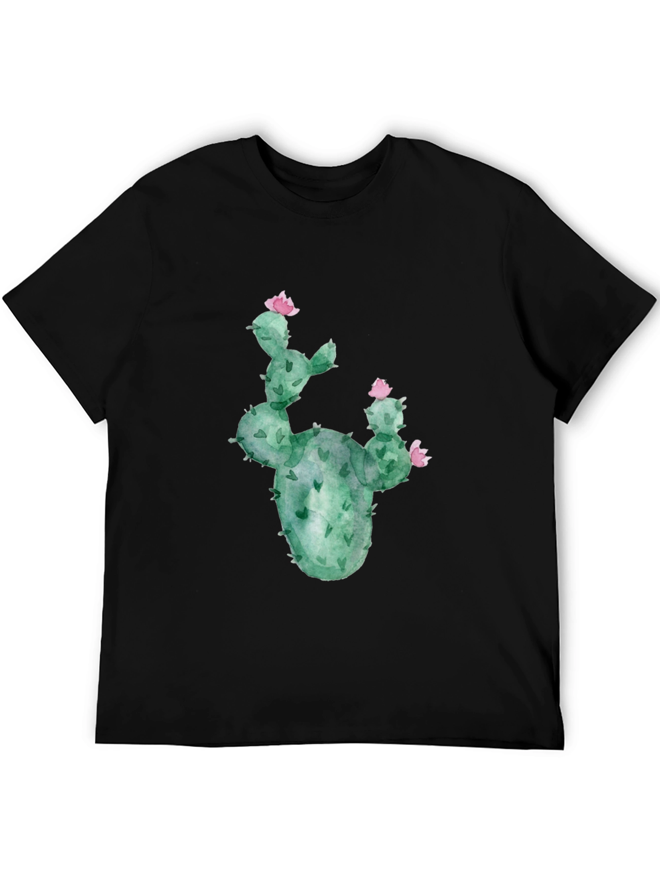 Cactus Flower Graphic Tee - Black Cotton T-Shirt