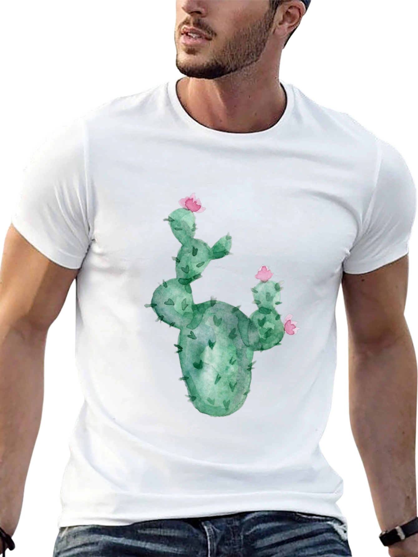 Cactus Flower Graphic Tee - Black Cotton T-Shirt