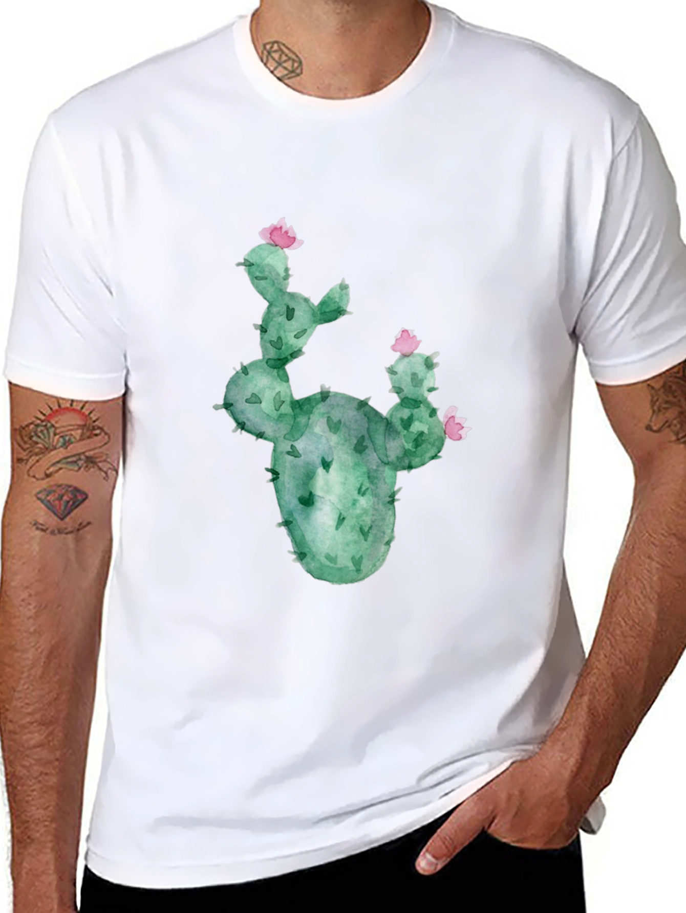Cactus Flower Graphic Tee - Black Cotton T-Shirt