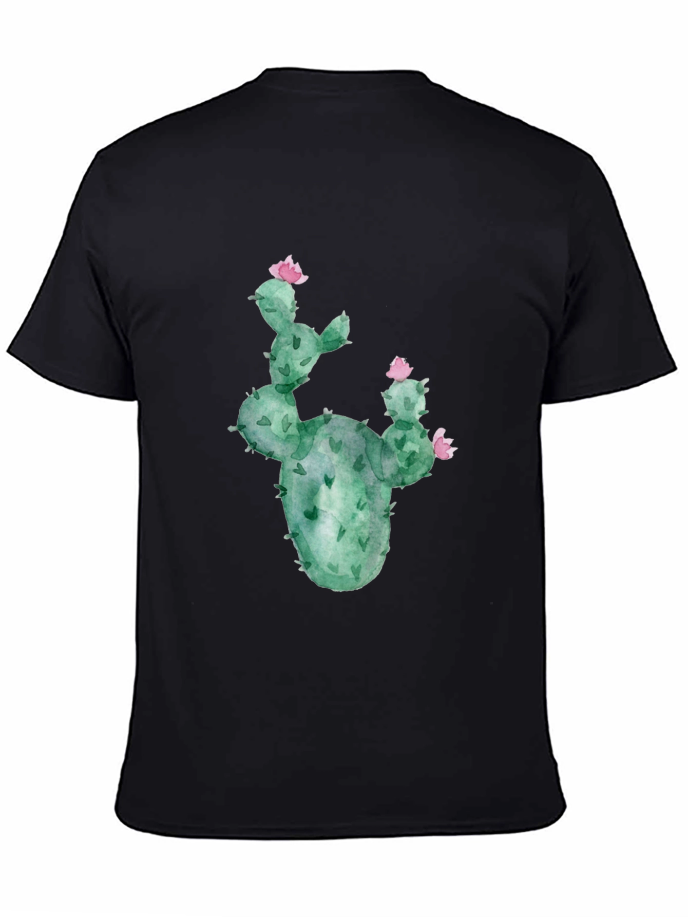 Cactus Flower Graphic Tee - Black Cotton T-Shirt