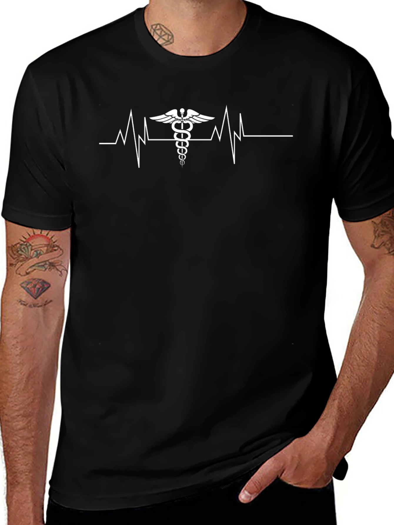 Medical Heartbeat T-Shirt - Caduceus Design