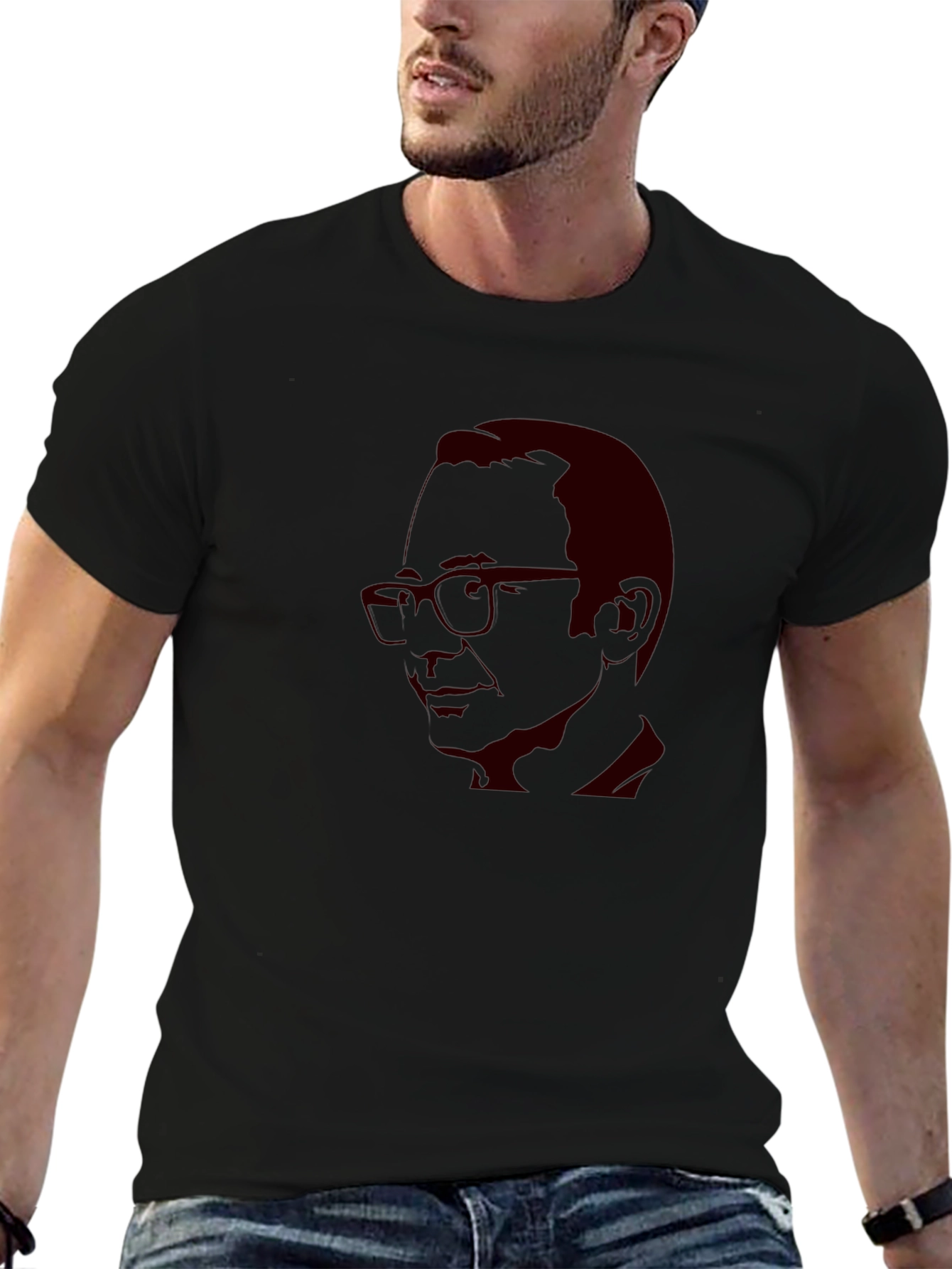 Black T-Shirt with Retro Portrait Design