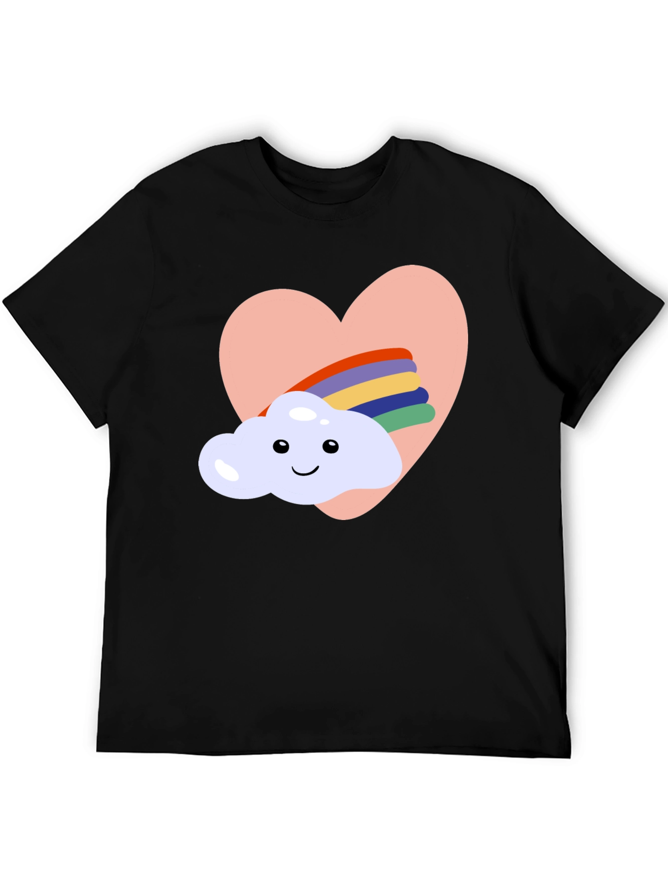 Heart Cloud Rainbow Graphic Tee - Black Casual T-Shirt