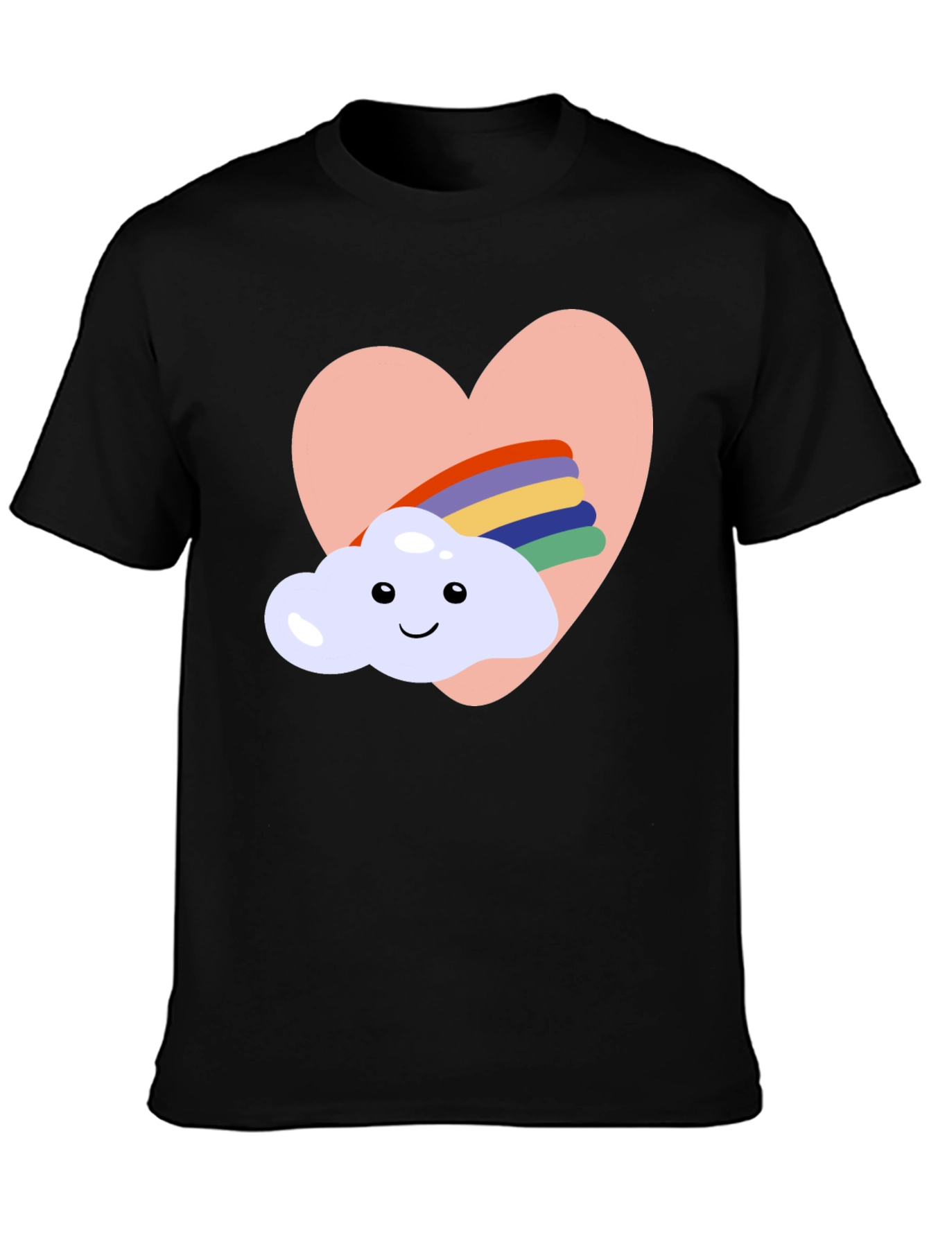 Heart Cloud Rainbow Graphic Tee - Black Casual T-Shirt