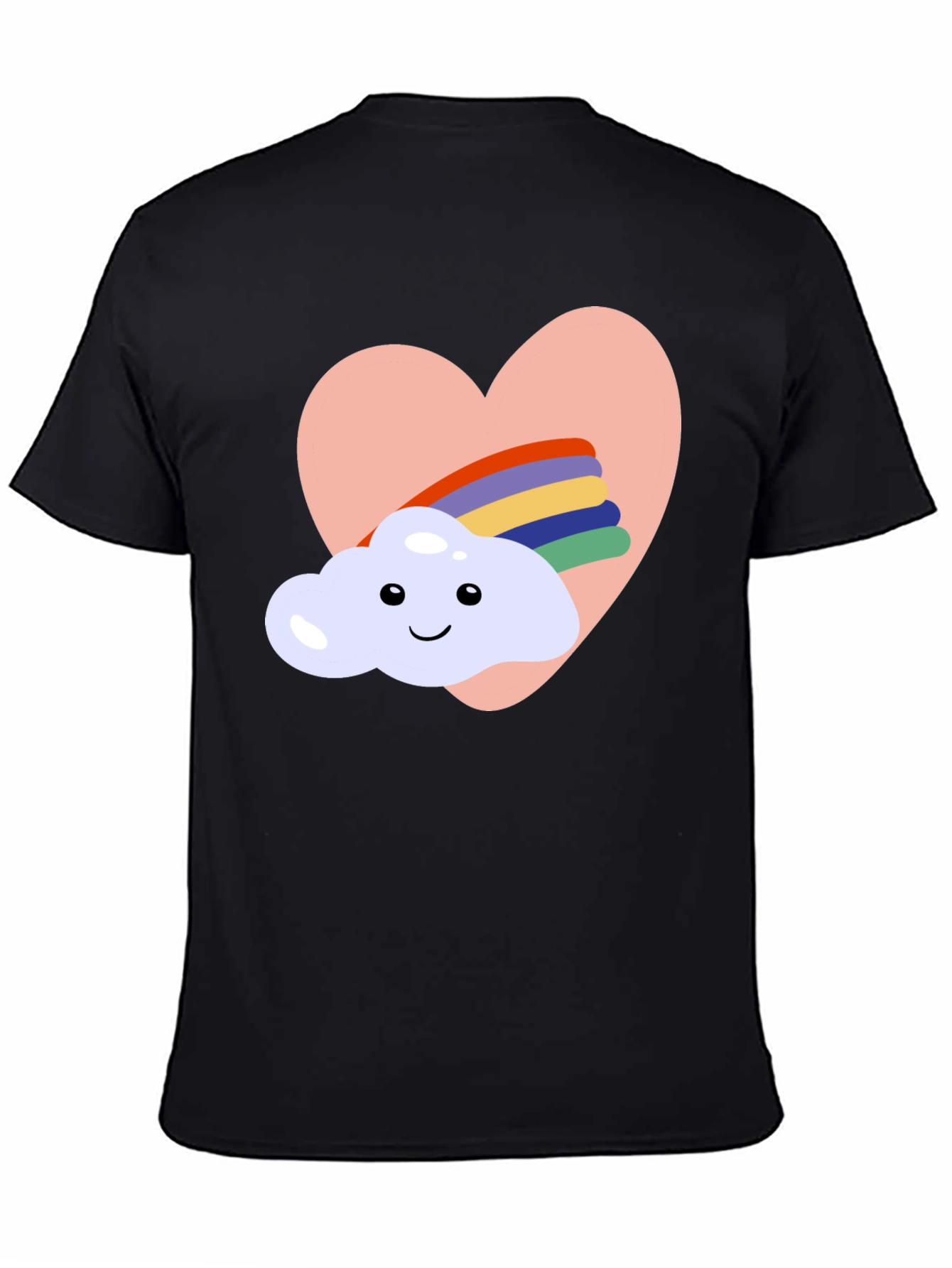 Heart Cloud Rainbow Graphic Tee - Black Casual T-Shirt