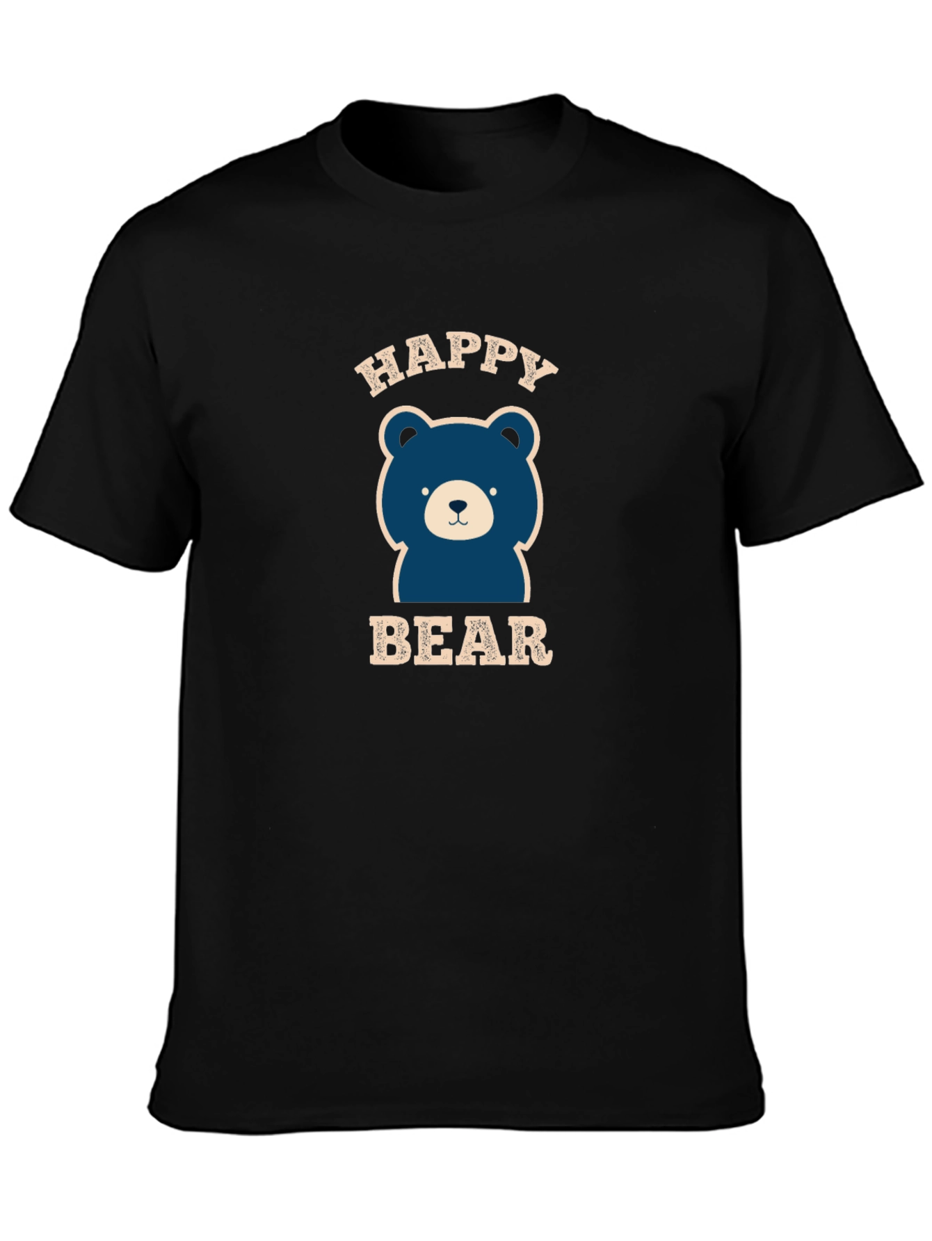 Happy Bear Graphic Tee - Black Cotton Blend