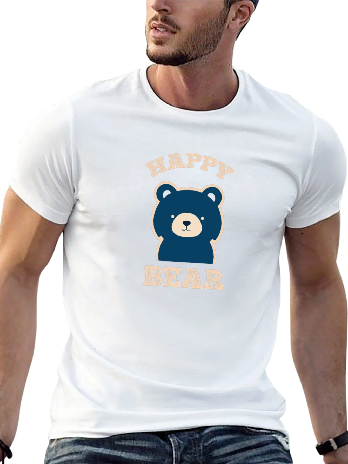 Happy Bear Graphic Tee - Black Cotton Blend