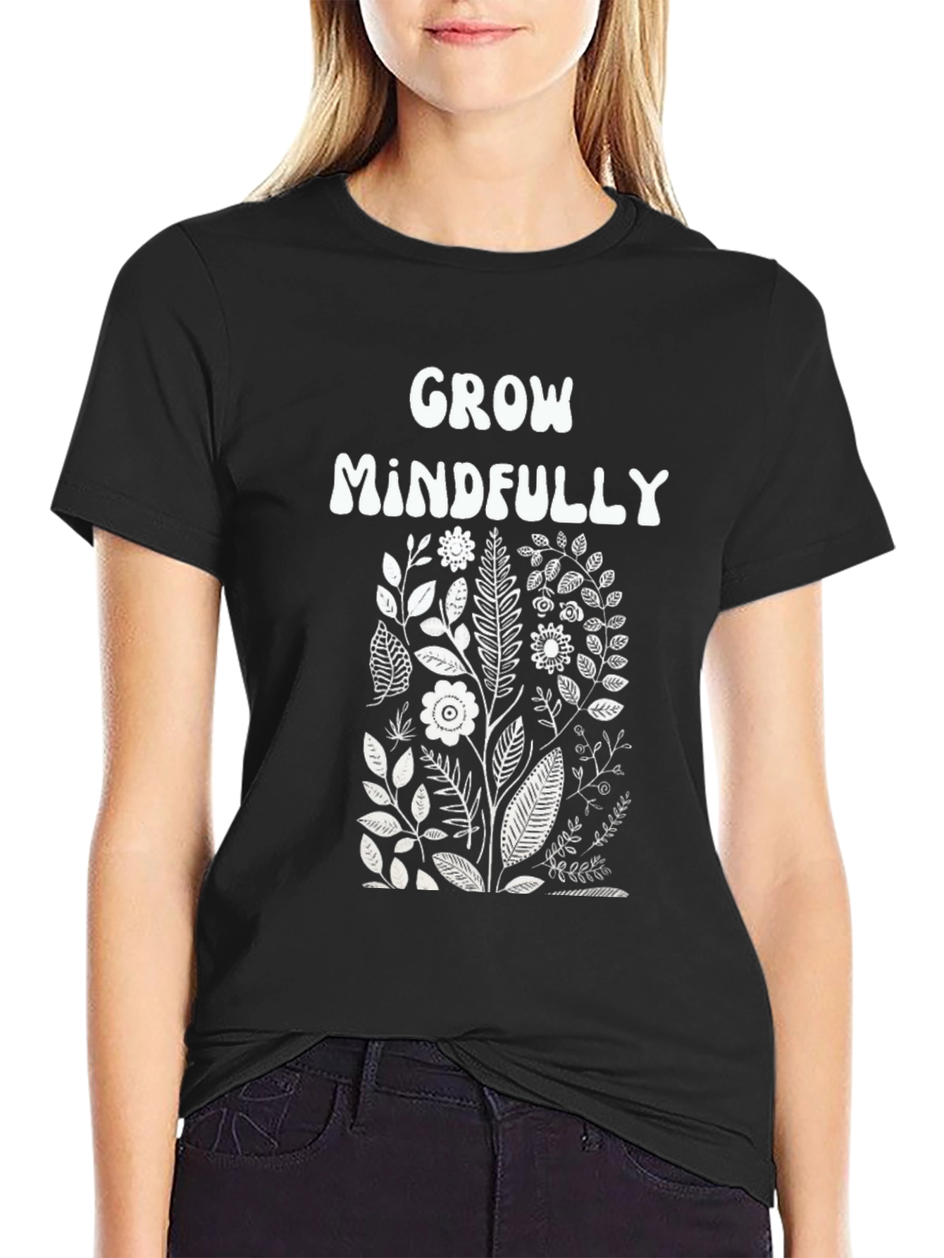 Grow Mindfully Graphic Tee - Black Cotton T-Shirt