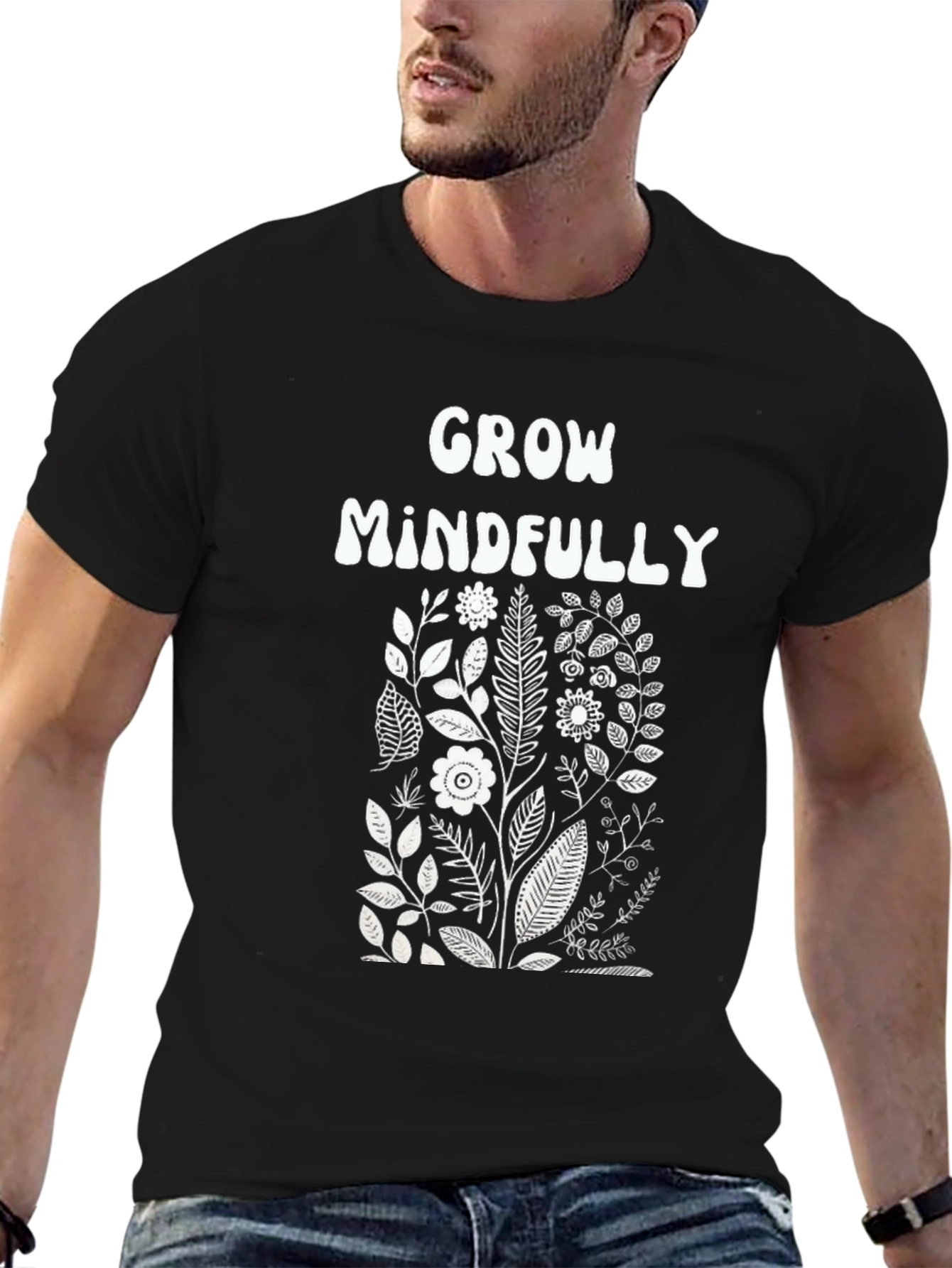 Grow Mindfully Graphic Tee - Black Cotton T-Shirt