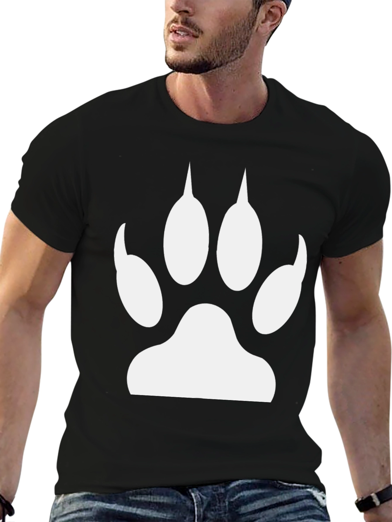 Cool Black T-Shirt with White Paw Print Design