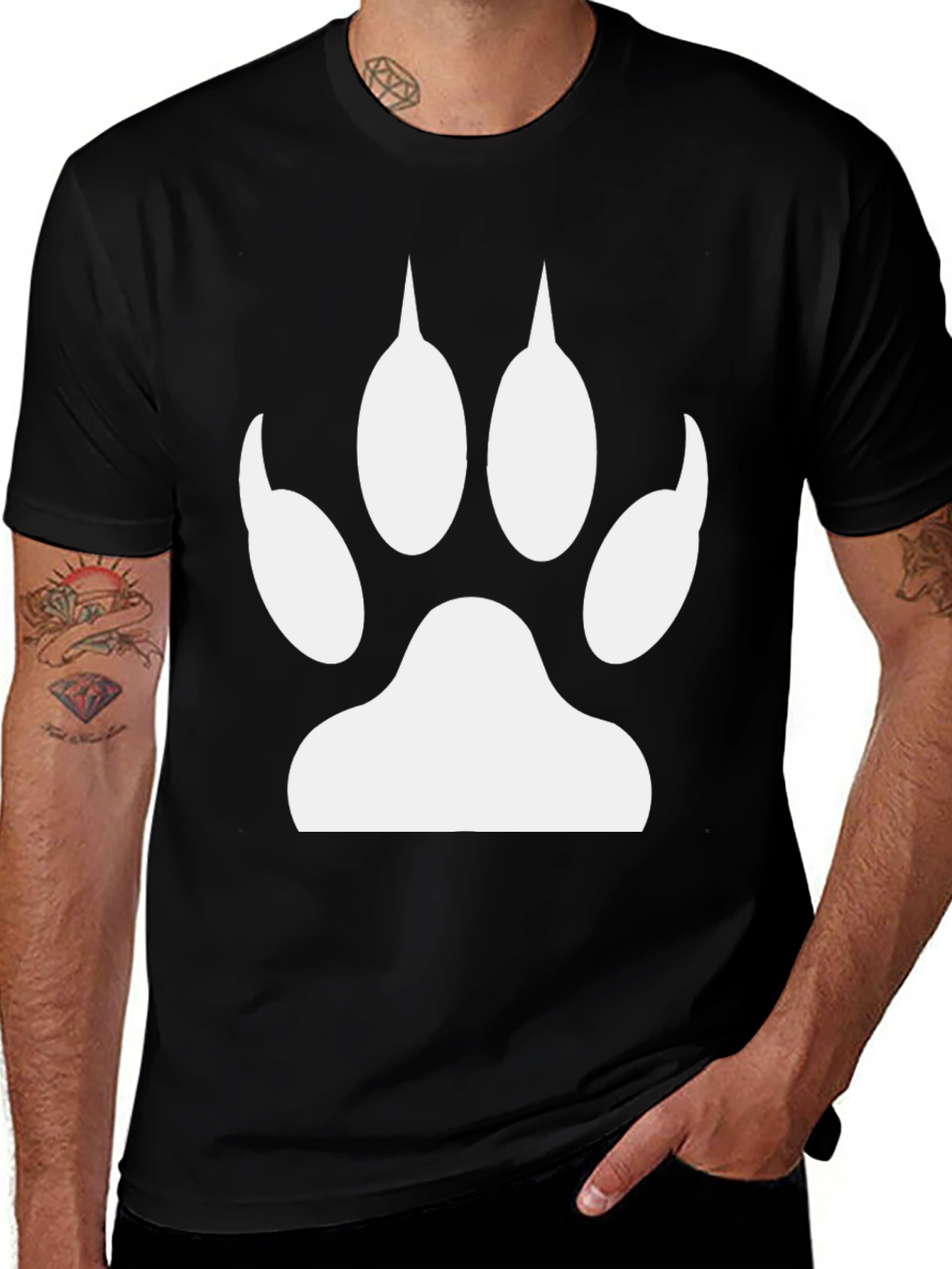 Cool Black T-Shirt with White Paw Print Design
