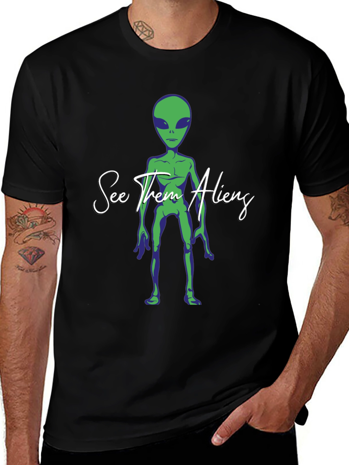 See Them Aliens Graphic Tee - Black Cotton T-Shirt