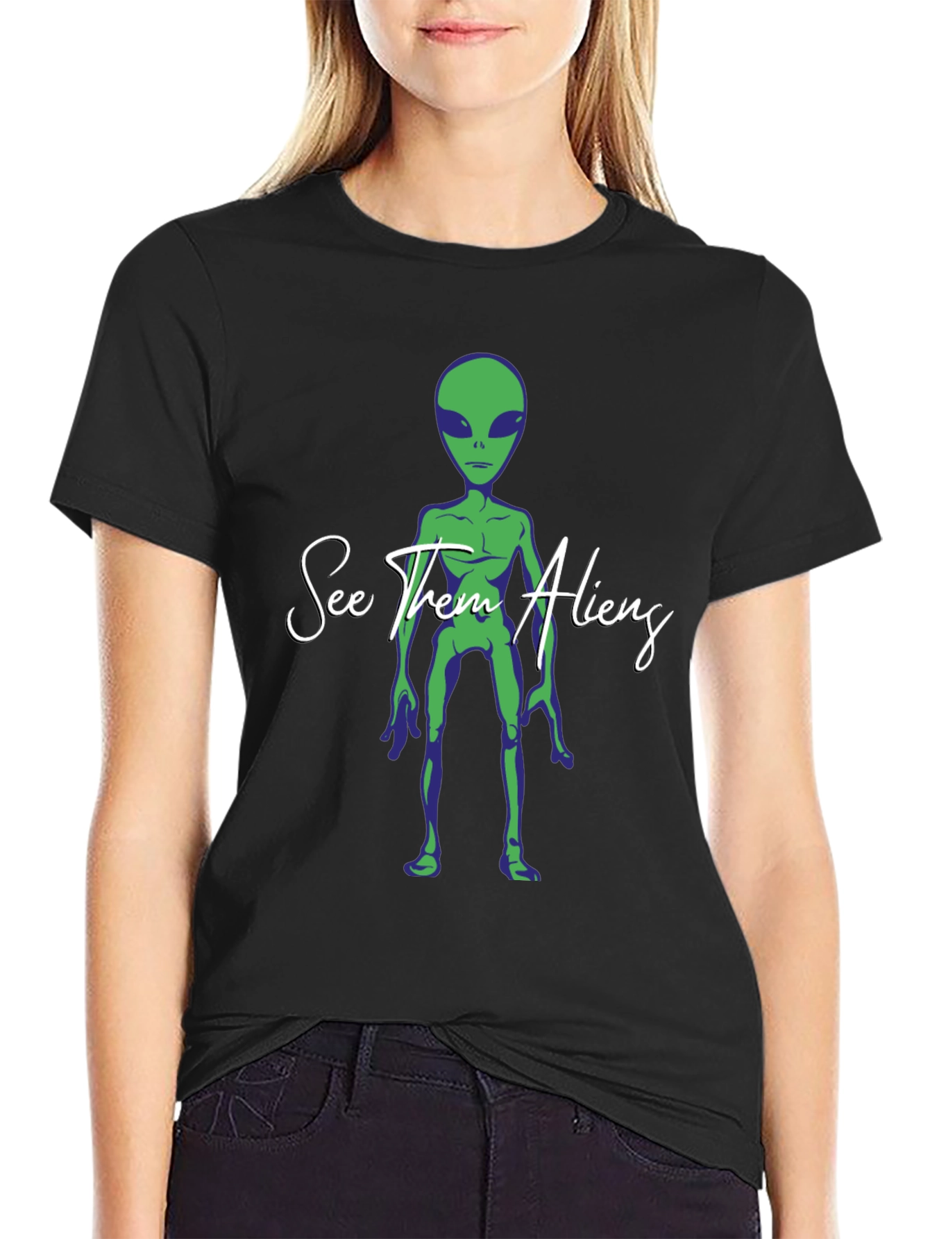 See Them Aliens Graphic Tee - Black Cotton T-Shirt