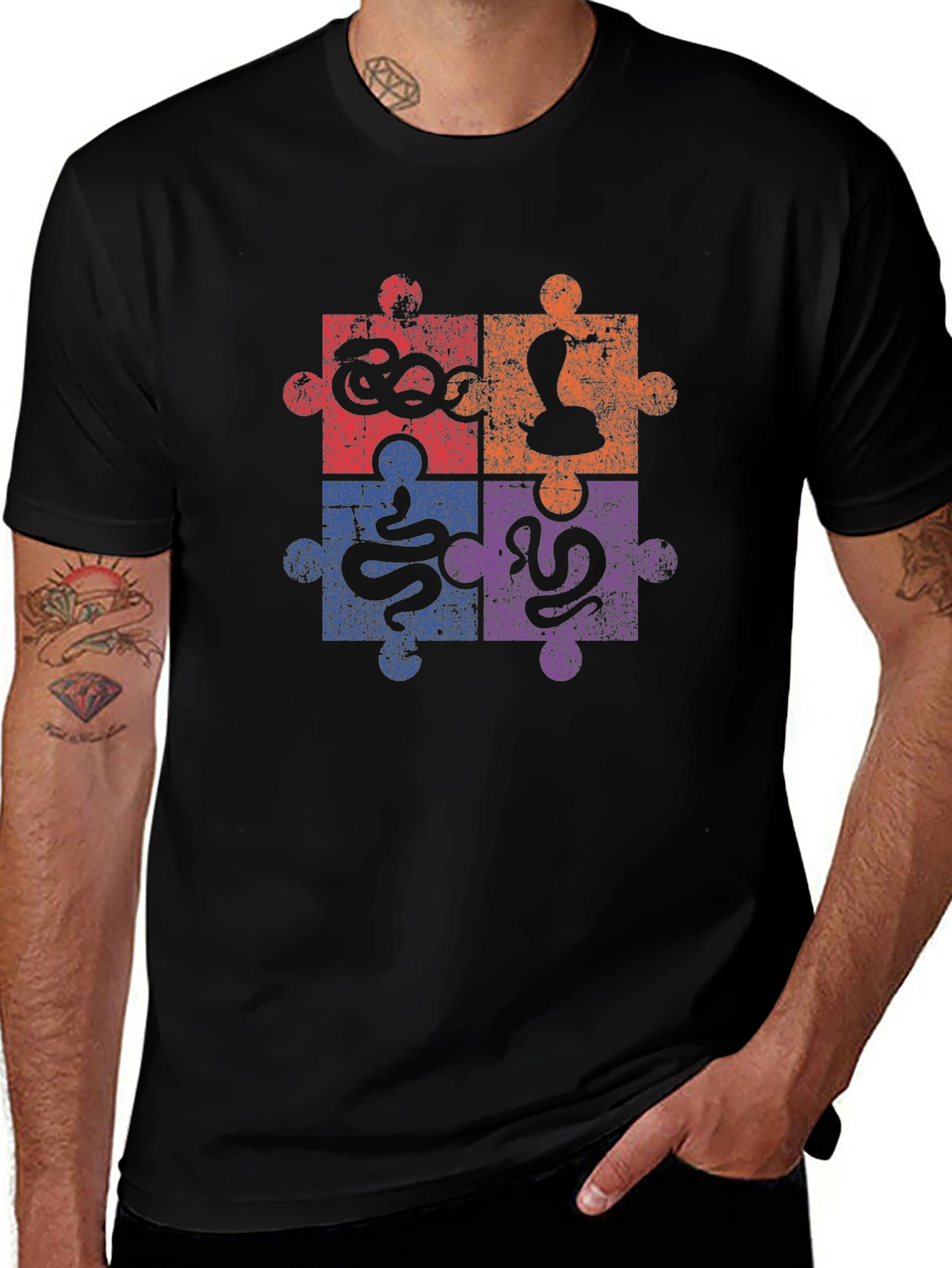 Puzzle Snakes Graphic Tee - Unique Reptile Design
