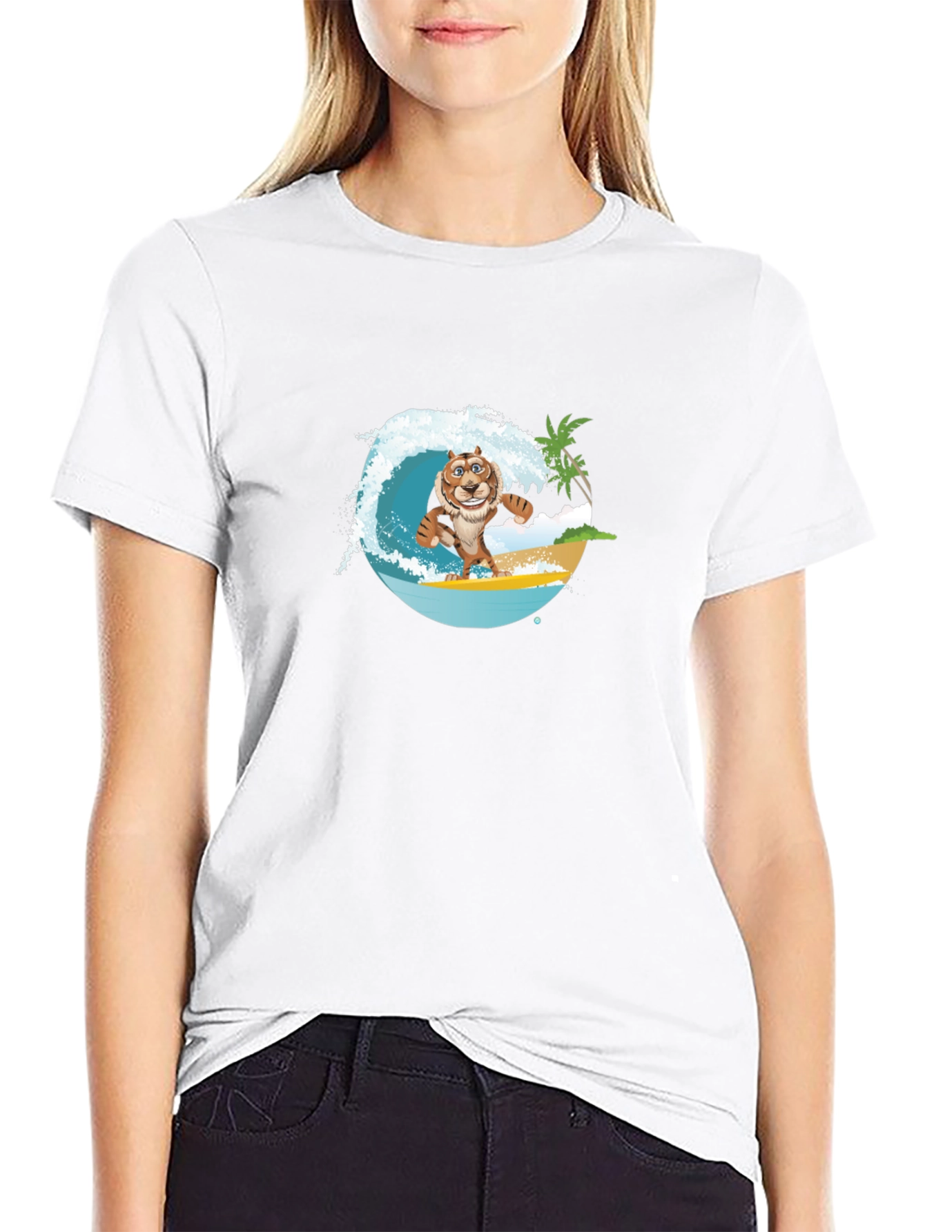 Surfing Tiger Graphic Tee - Black