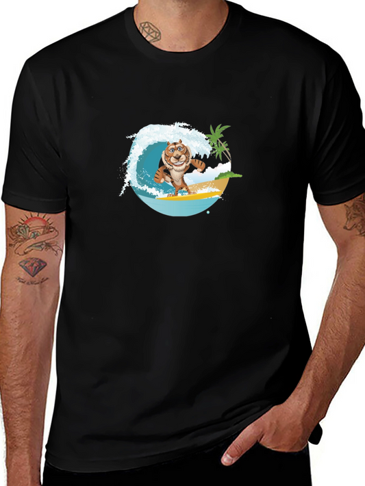 Surfing Tiger Graphic Tee - Black