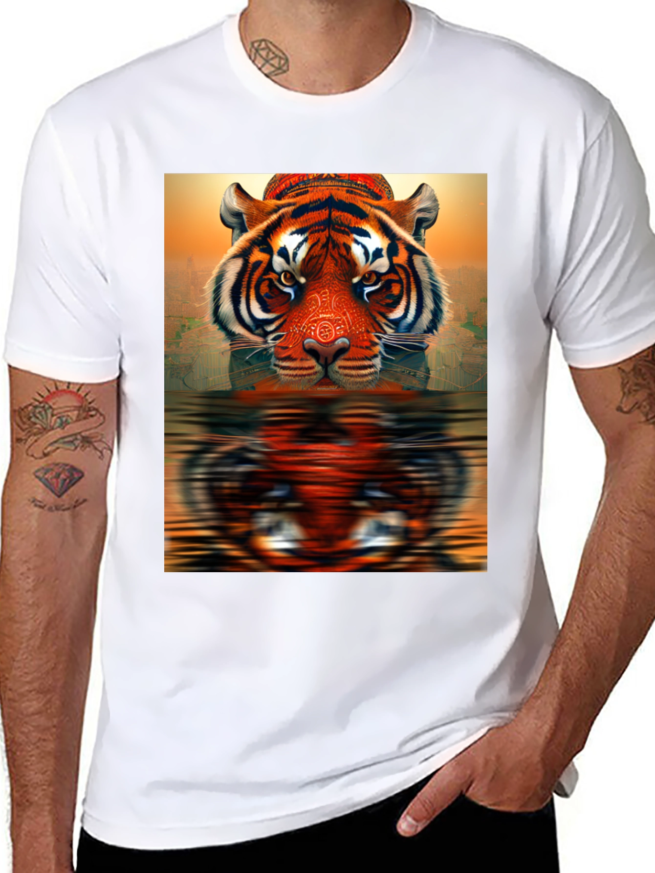 Tiger Reflection Graphic Tee - Black Cotton T-Shirt