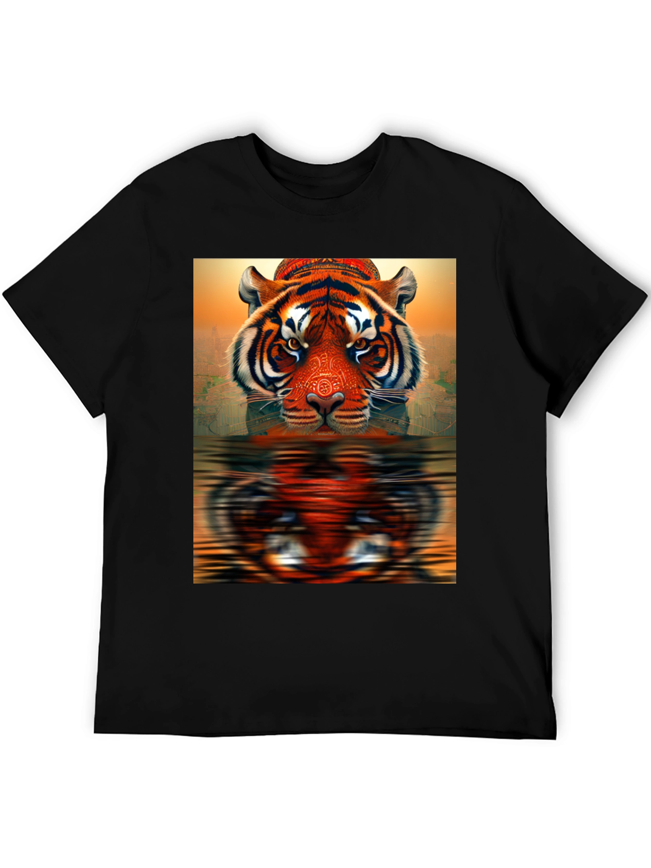Tiger Reflection Graphic Tee - Black Cotton T-Shirt