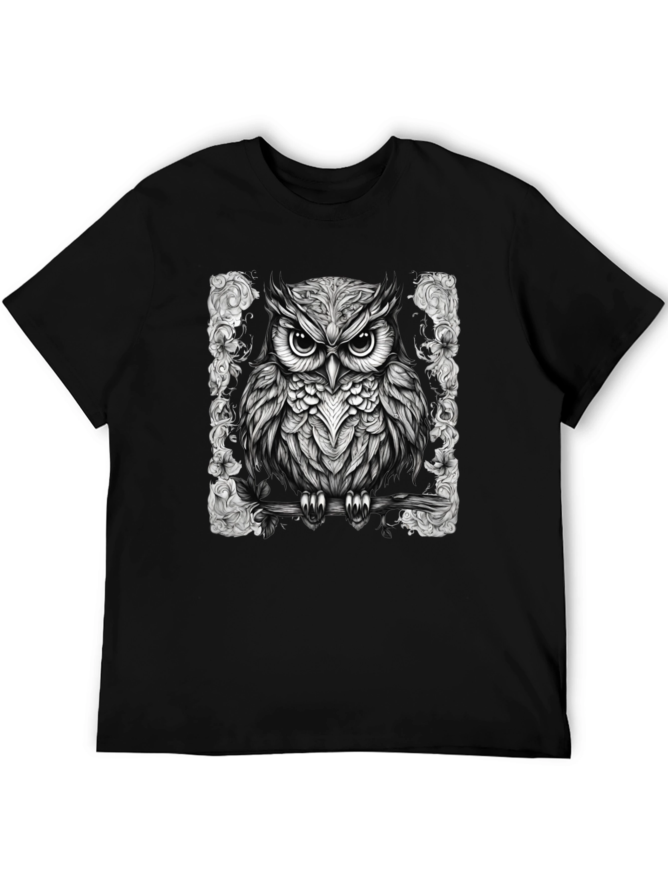 Owl Graphic Print Tee - Mens Black T-Shirt