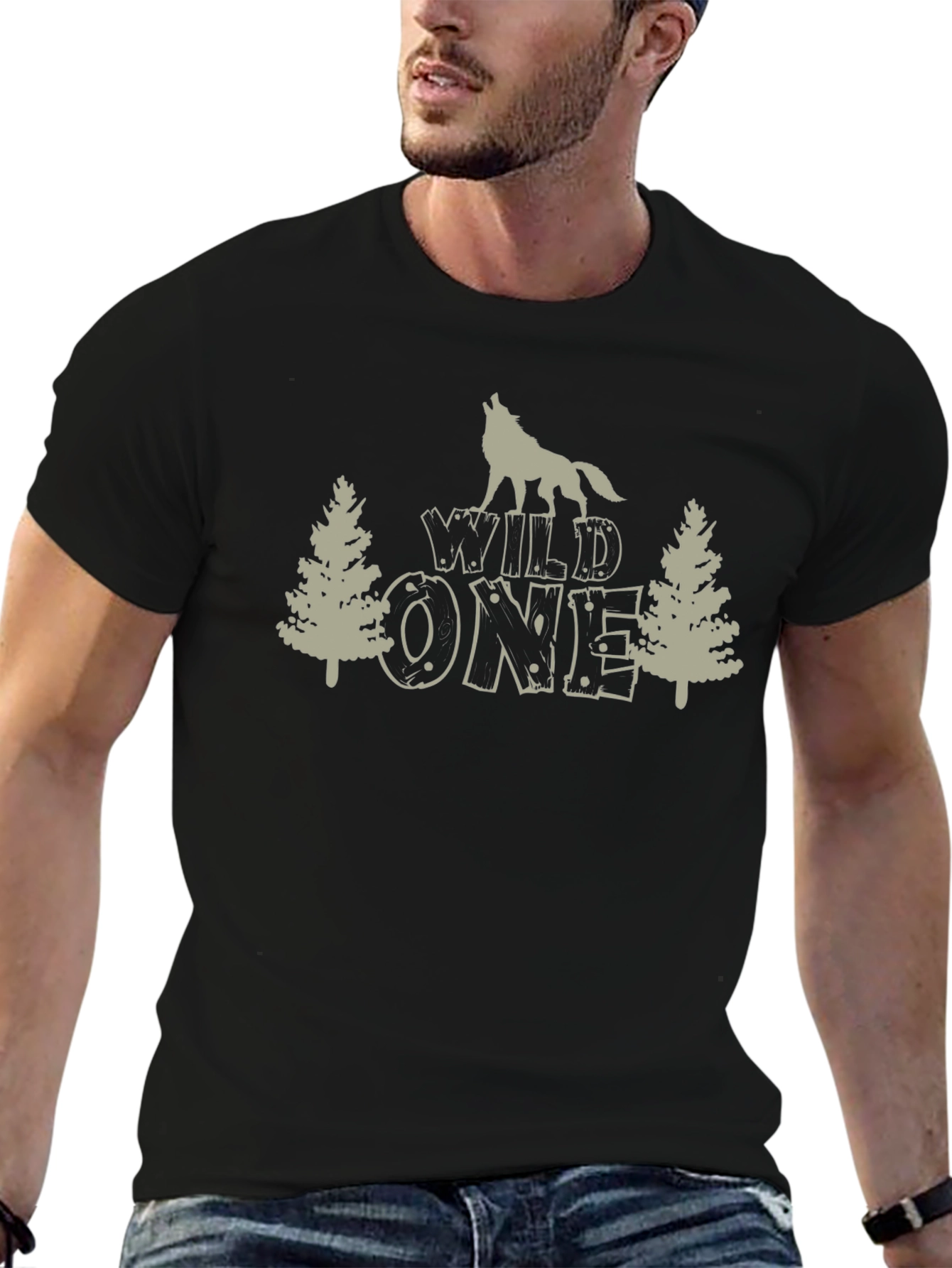 Wild One Wolf Graphic Tee - Black Cotton T-Shirt