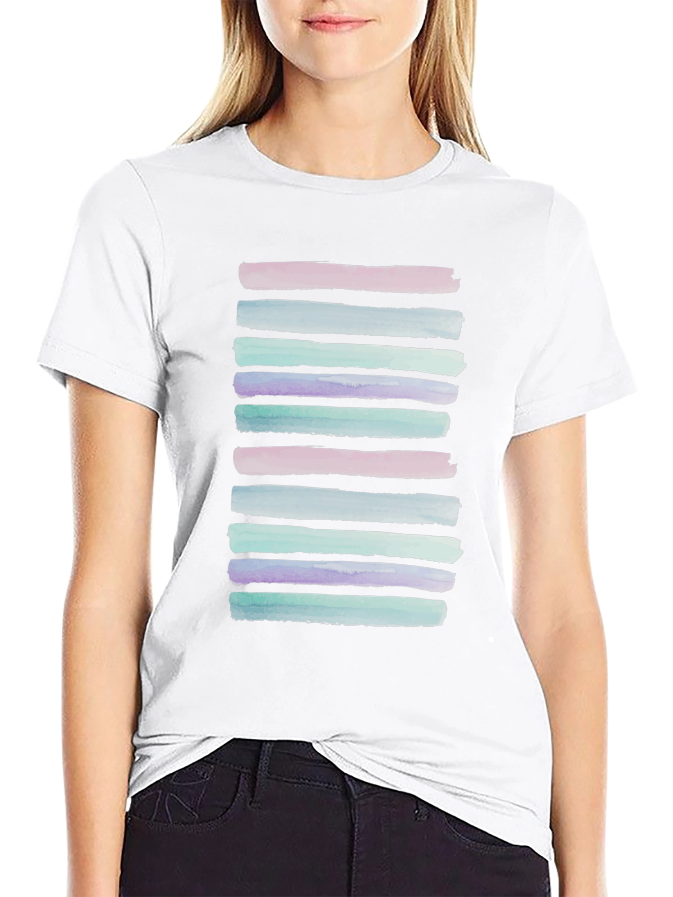 Watercolor Stripes Black T-Shirt