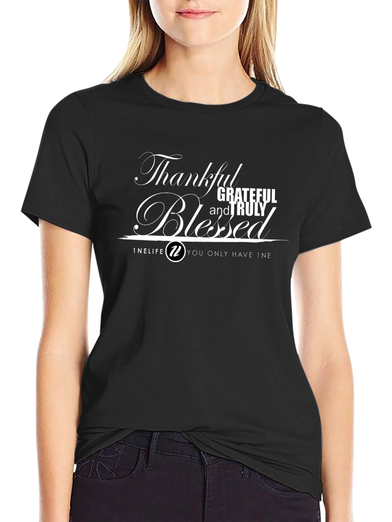 Thankful Grateful Blessed T-Shirt - Black