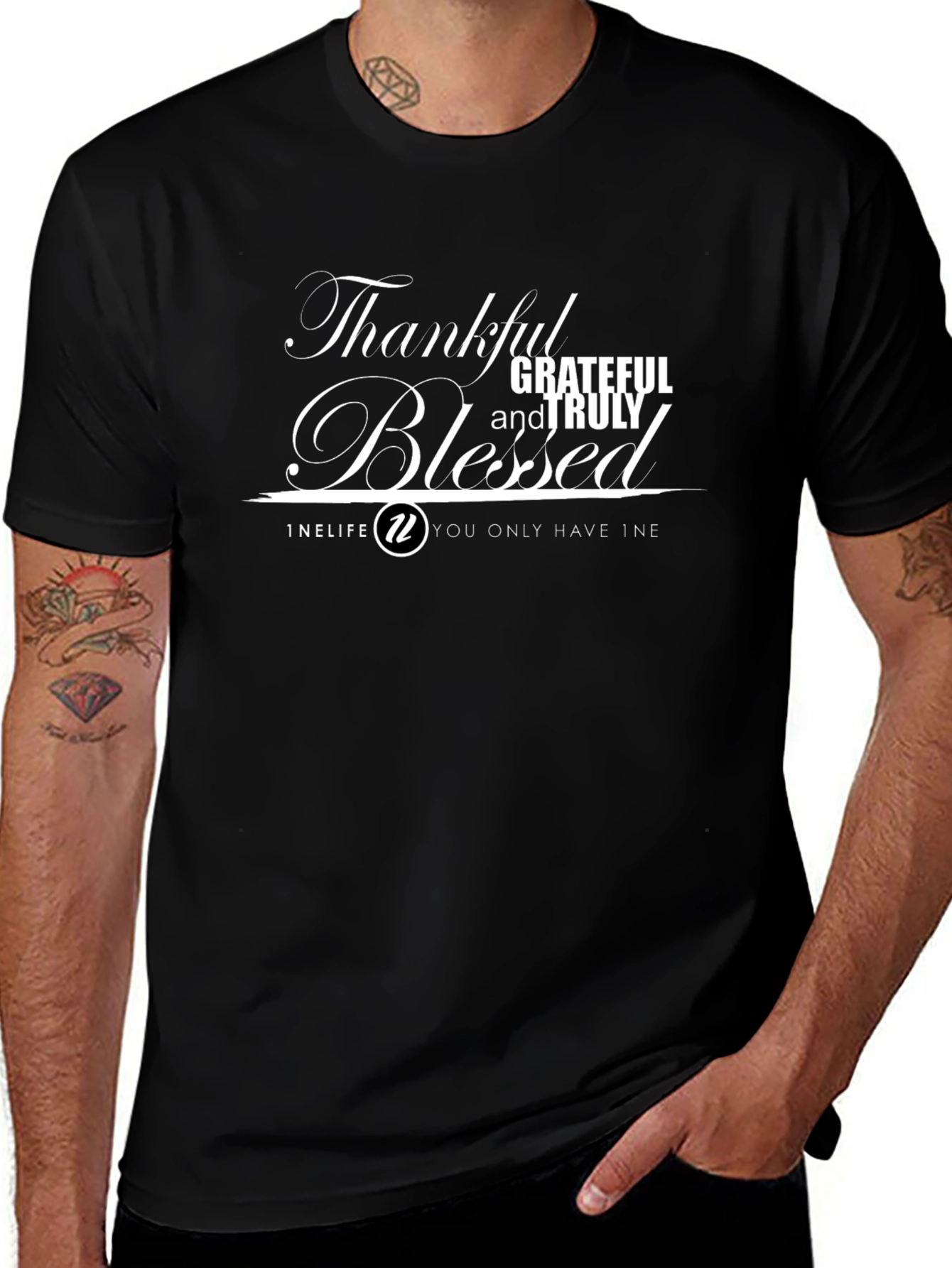 Thankful Grateful Blessed T-Shirt - Black
